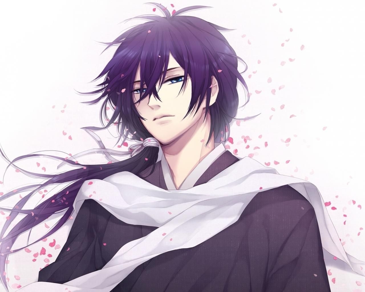 1280x1030 Animeguy # purple hair. Purple art, Long hair styles, Samurai, Desktop