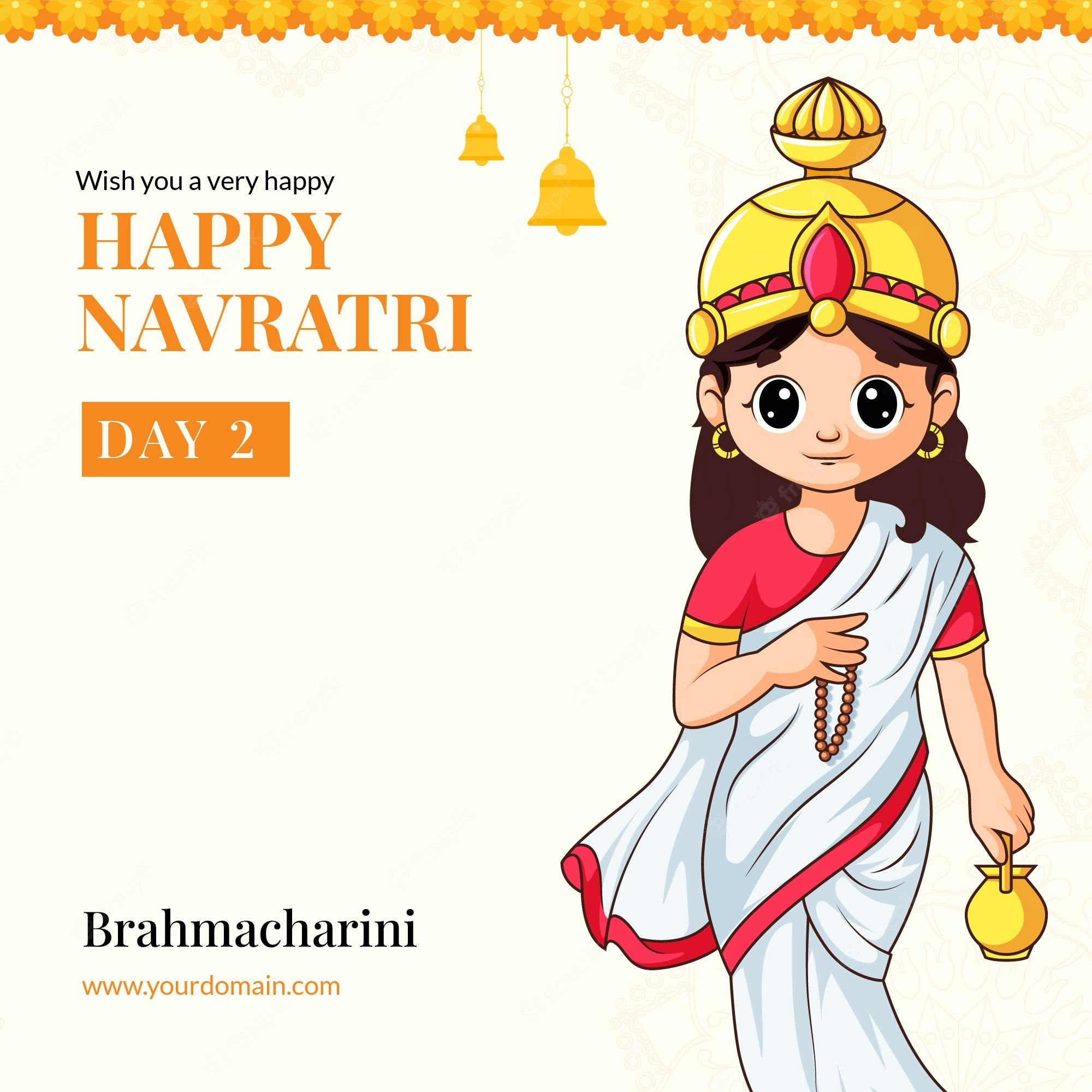 2000x2000 Premium Vector. Wish you a very happy navratri festival with goddess brahmacharini illustration banner design, Phone