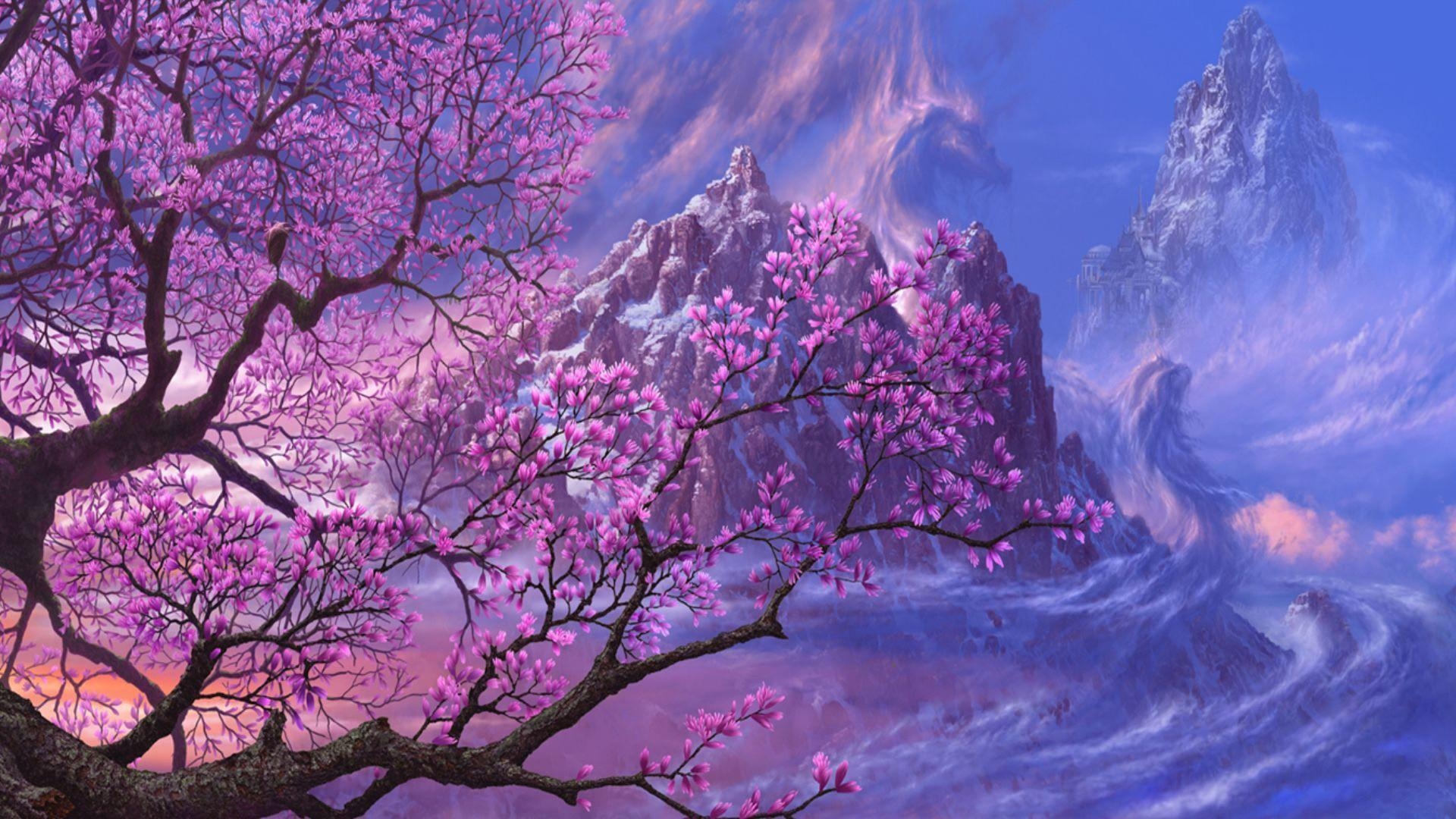 1920x1080 Anime Artwork Asia Dragons Fantasy Art Purple Trees, Desktop