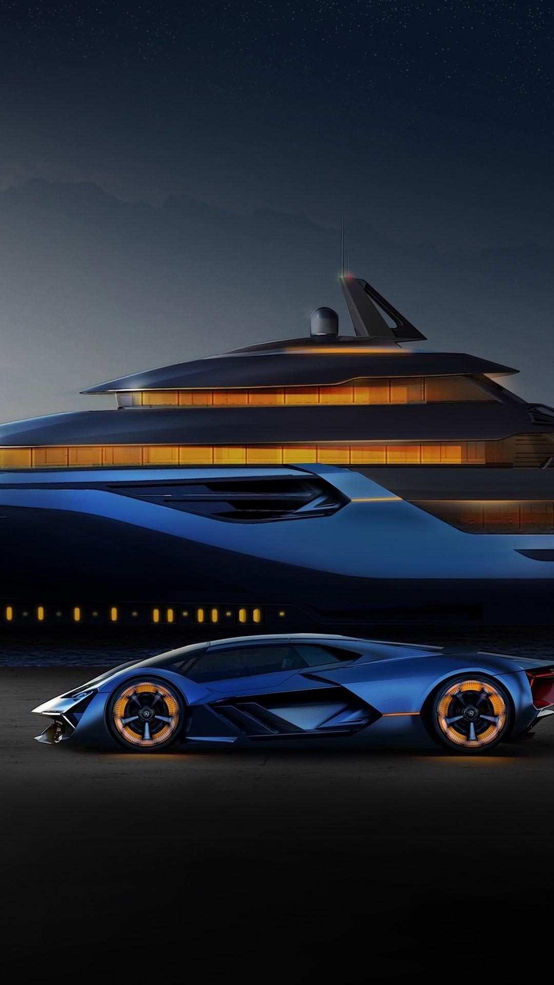 1080x1920 Blue Lamborghini, Yacht, Helicopter  IPhone 8 7 6, Phone