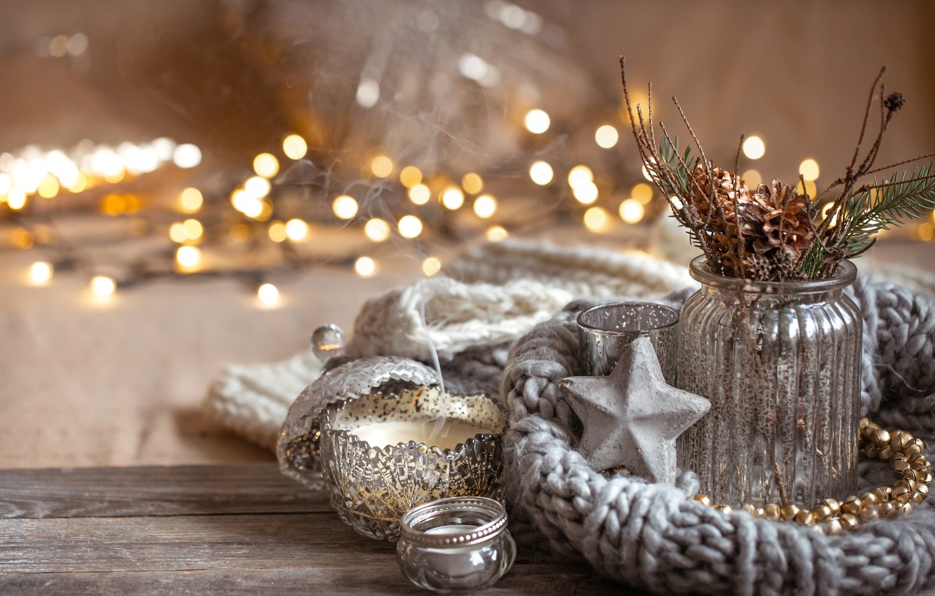 1340x850 Wallpaper winter, decoration, Christmas, New year, new year, Christmas, vintage, winter, sweater, bokeh, decoration, cozy image for desktop, section новый год, Desktop