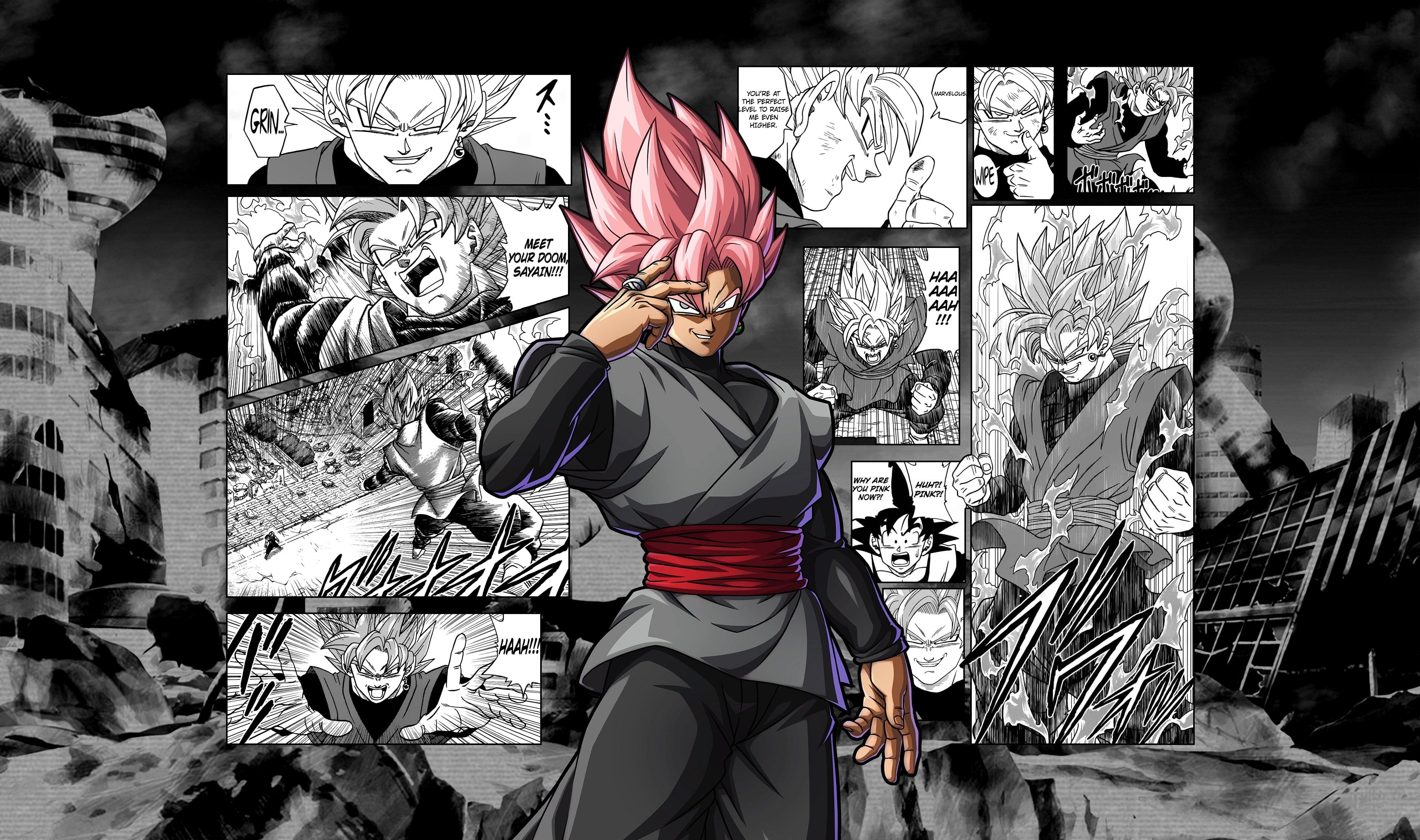 3680x2180 Dragon Ball Dragon Ball Super Black Goku Super Saiyan Rosé selective coloring #manga K #wallpaper #hdwallpaper #desktop. Goku black, Goku, Super saiyan rose, Desktop