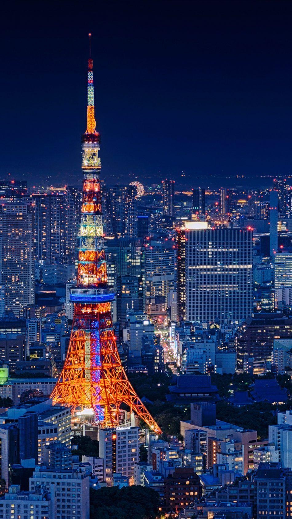 950x1690 Tokyo Tower Japan Night Cityscape. Places Wallpaper, Phone