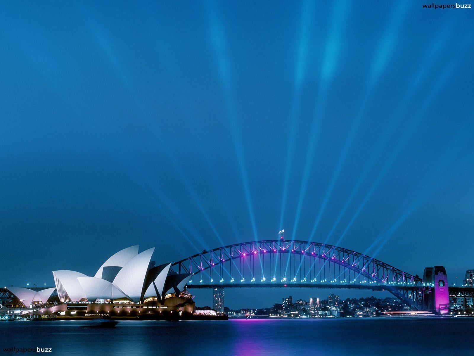 1600x1200 Sydney Opera House blue lights HD Wallpaper, Desktop