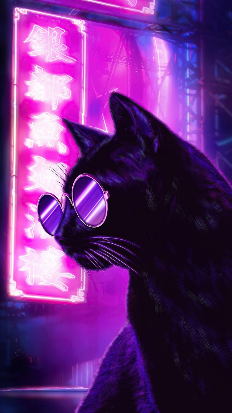 750x1340 Cat Glasses Neon Purple Nights 4k iPhone iPhone 6S, iPhone 7 HD 4k Wallpaper, Image, Background, Photo and Picture, Phone