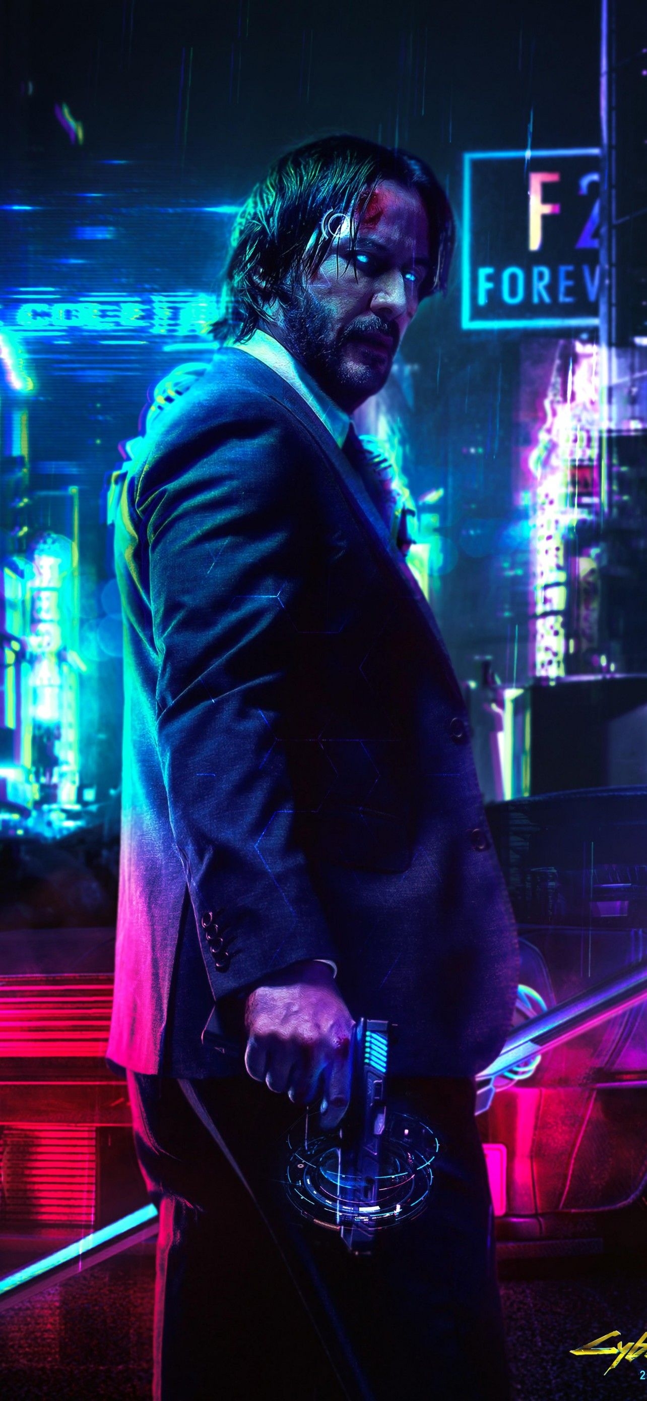 1290x2780 Cyberpunk 2077 4K Wallpaper, John Wick, Keanu Reeves, Graphics CGI, Phone