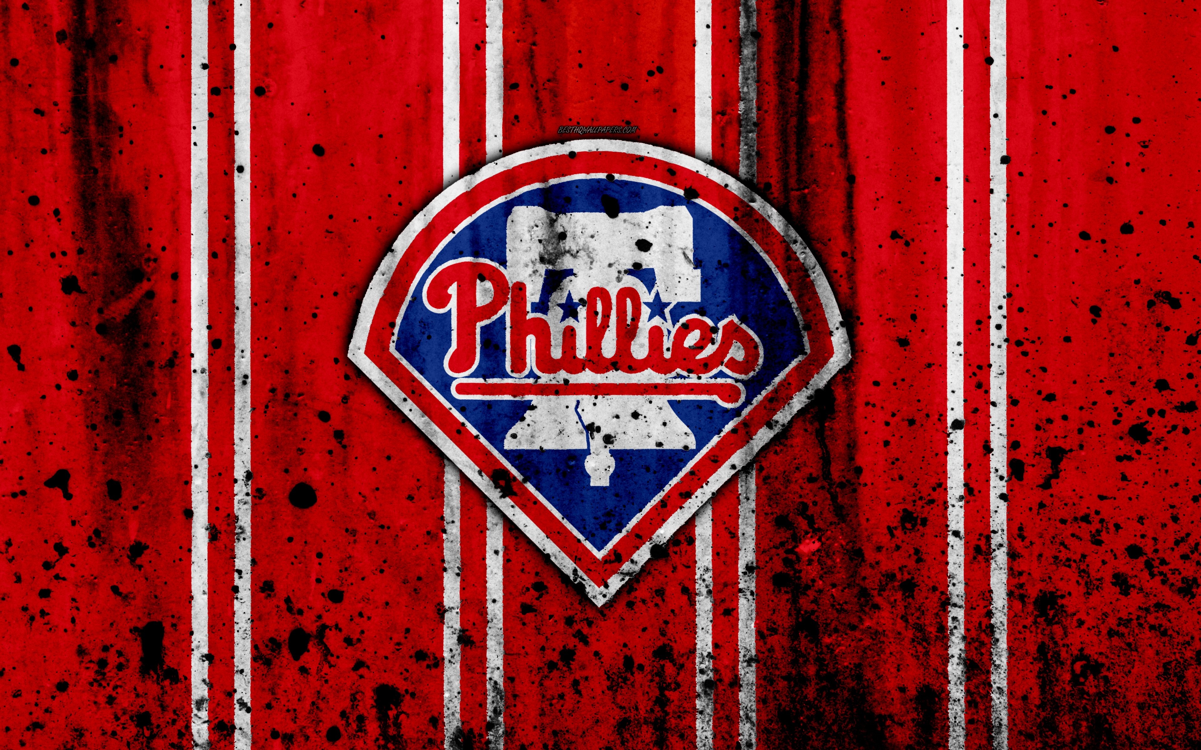 3840x2400 Download wallpaper 4k, Philadelphia Phillies, grunge, baseball club, MLB, America, USA, Major League Baseball, stone texture, baseball for desktop with resolution. High Quality HD picture wallpaper, Desktop