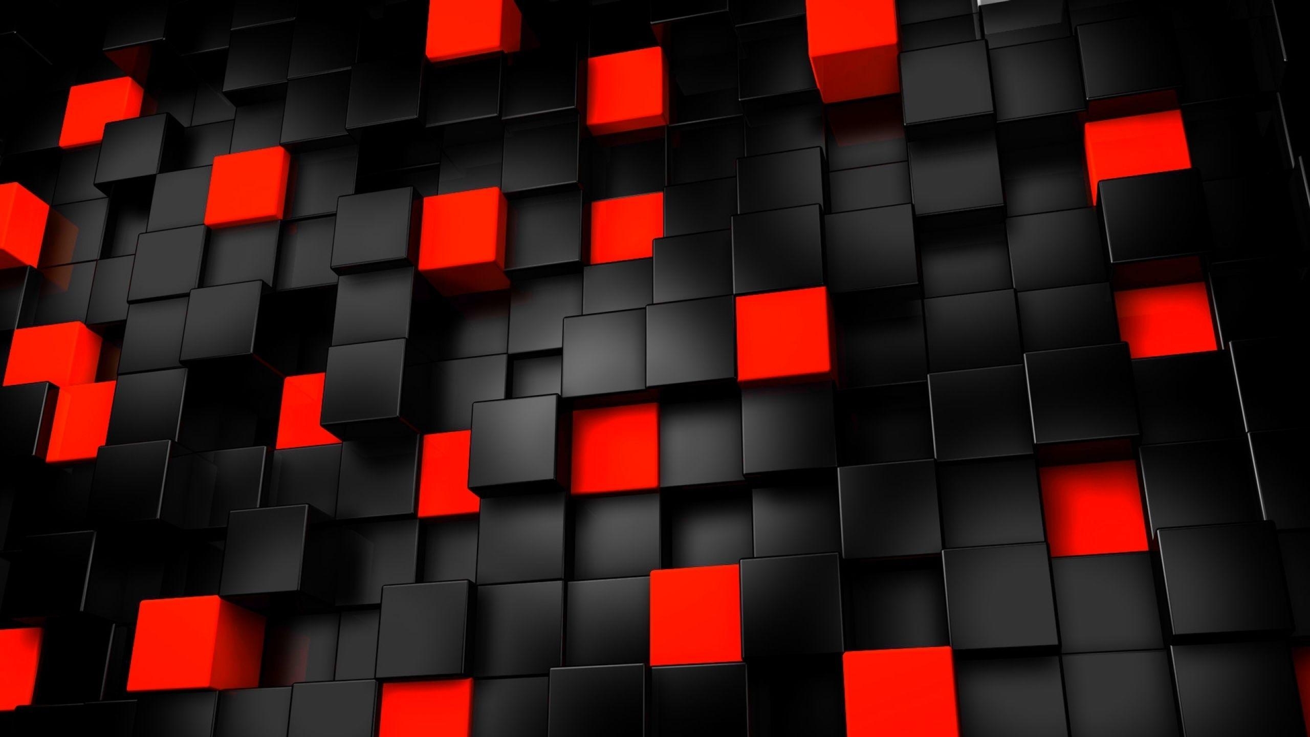 2560x1440 Wallpaper 3D, Cubes, Black, Red, Abstract, Desktop