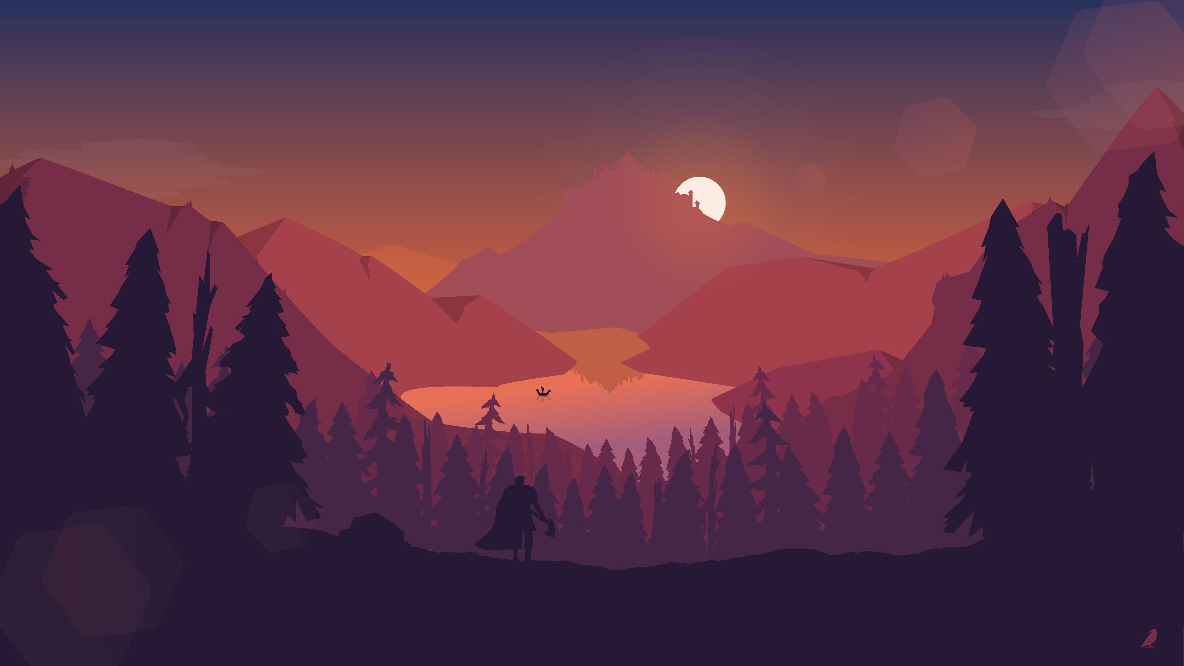 3840x2160 Wallpaper 4k Lake Forest Mountains Illustration 4k 4k Wallpaper, Artist Wallpaper, Artwork Wallpaper, Digital Art Wallpaper, Forest Wallpaper, Hd Wallpaper, Illustration Wallpaper, Lake Wallpaper, Minimalism Wallpaper, Minimalist Wallpaper, Desktop