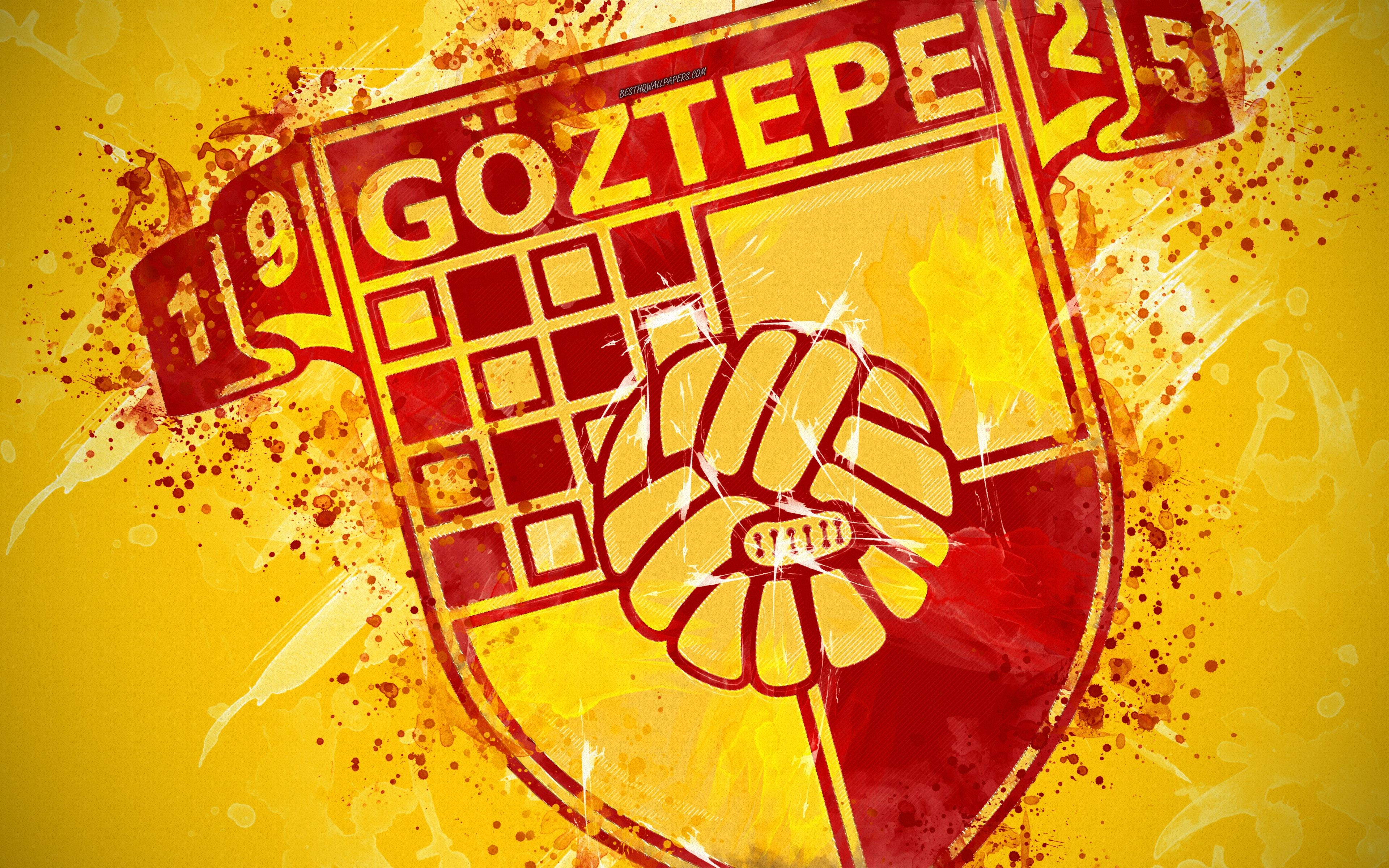 3840x2400 Download wallpaper Goztepe SK, 4k, paint art, logo, creative, Desktop