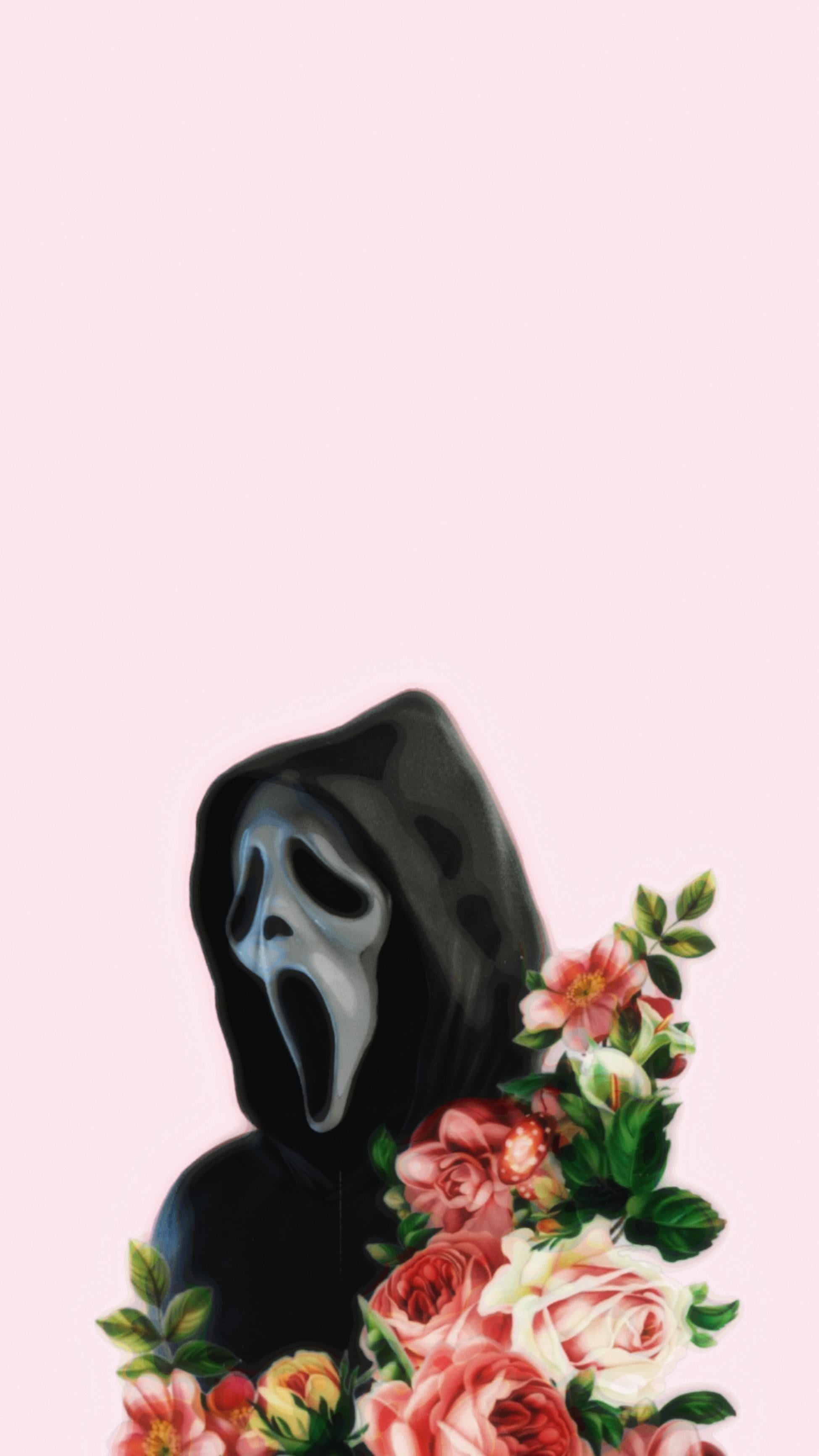 1950x3470 Who would have thought floral, girly Ghostface wallpaper would be hard to find?, Phone