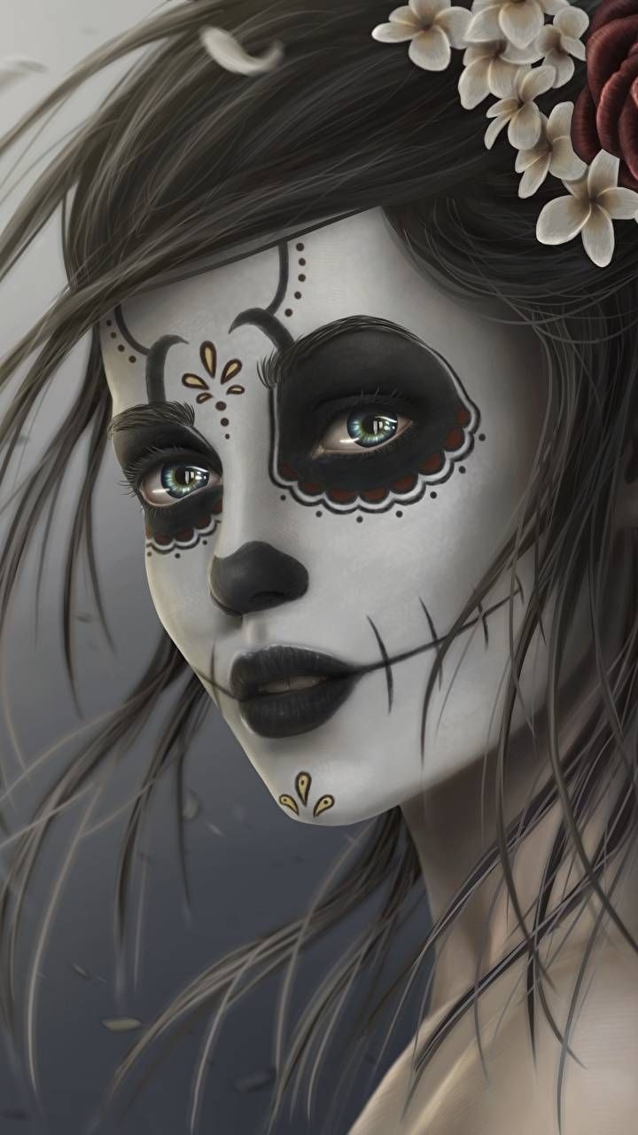 720x1280 Download Woman in white Wallpaper by AllWaysKeepItTrippy now. Browse millions of p. Sugar skull artwork, Sugar skull girl, Skull girl tattoo, Phone