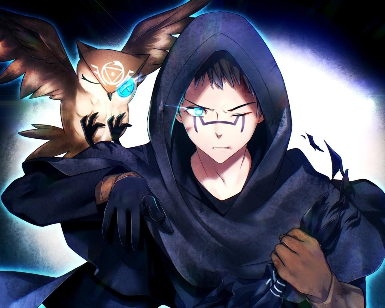 1280x1030 Download  Anime Boy, Owl Eye, Hoodie, Gloves, Spell, Desktop