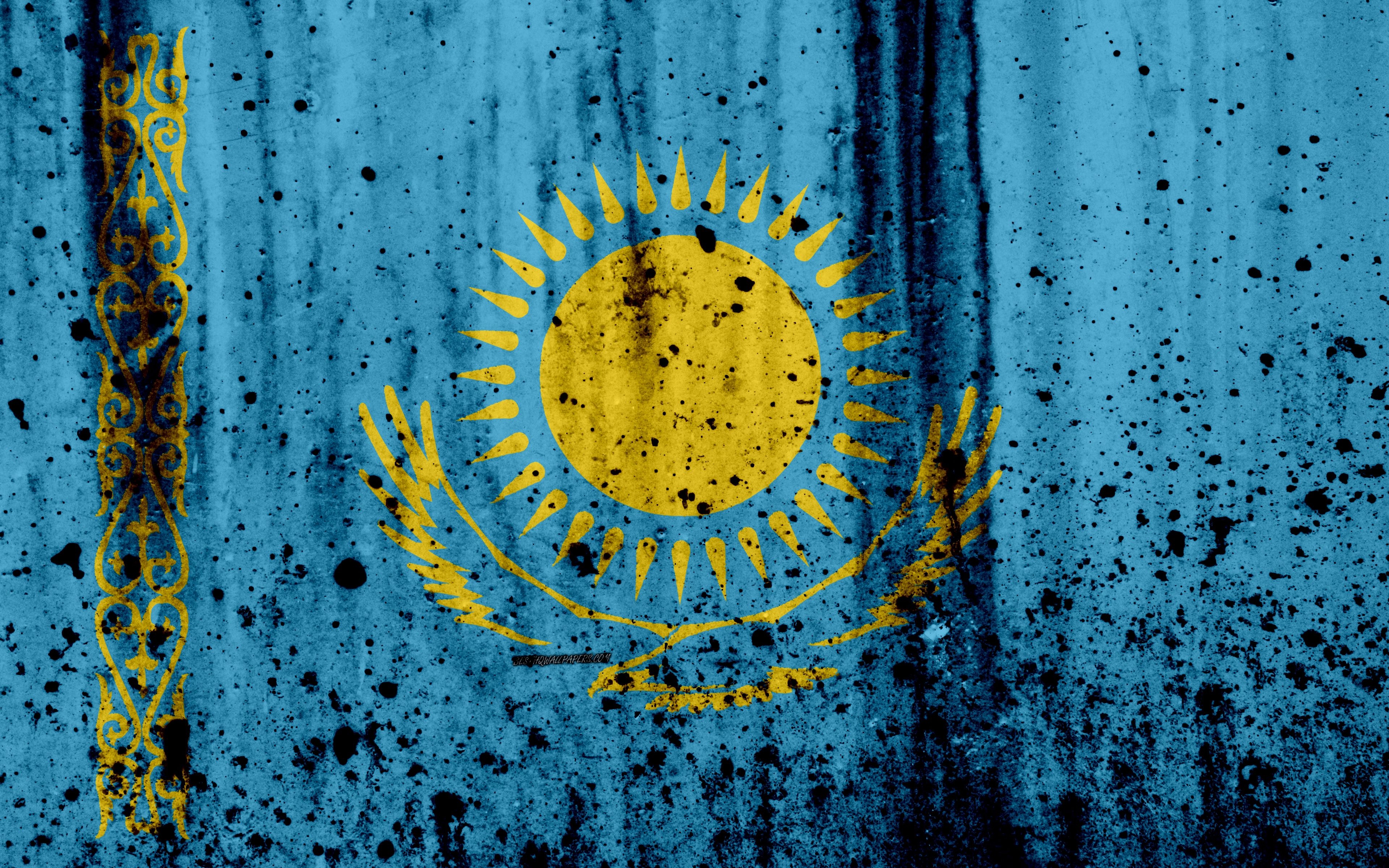 3840x2400 Download wallpaper Kazakhstan flag, 4k, grunge, flag of Kazakhstan, Desktop