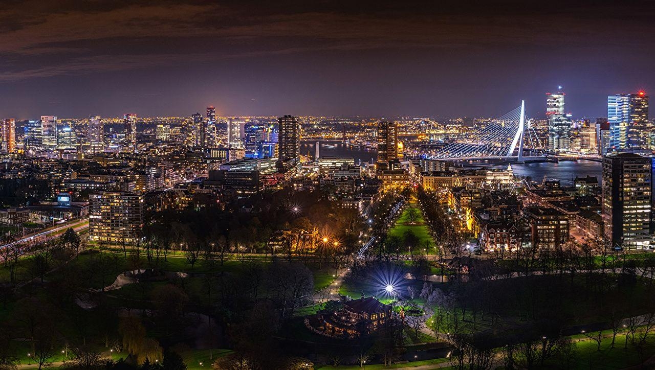 1280x730 Wallpaper Rotterdam Netherlands night time Cities Building, Desktop