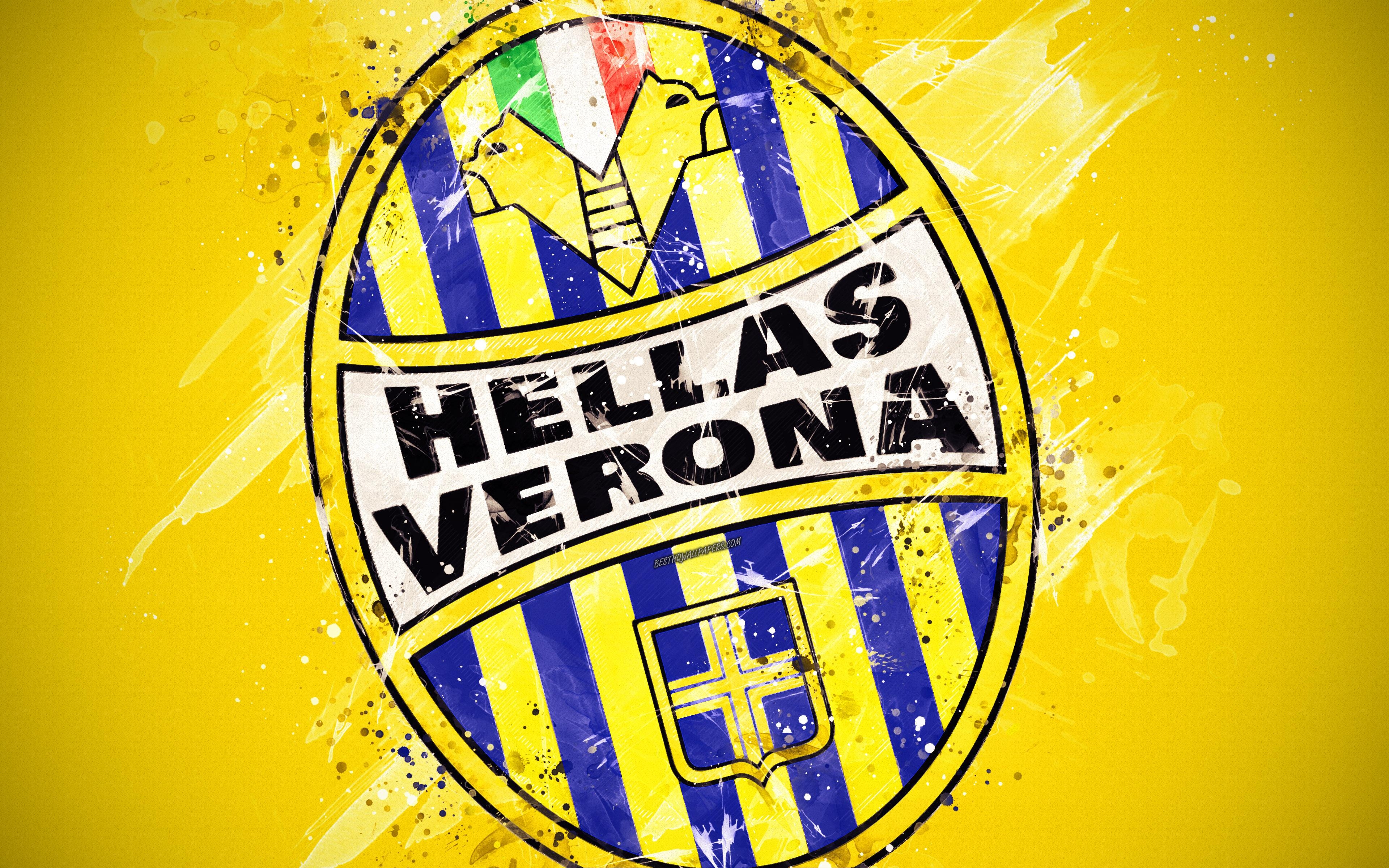 3840x2400 Download wallpaper Hellas Verona FC, 4k, paint art, creative, logo, Desktop