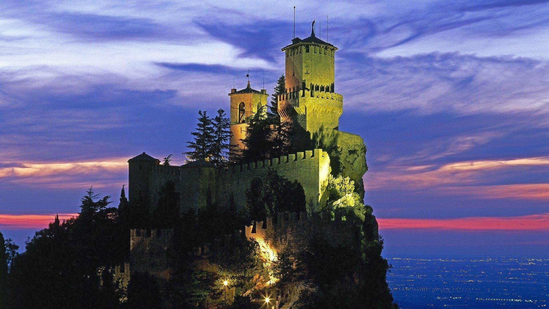 1920x1080 Castles night world fortress italy san marino  wallpaper, Desktop