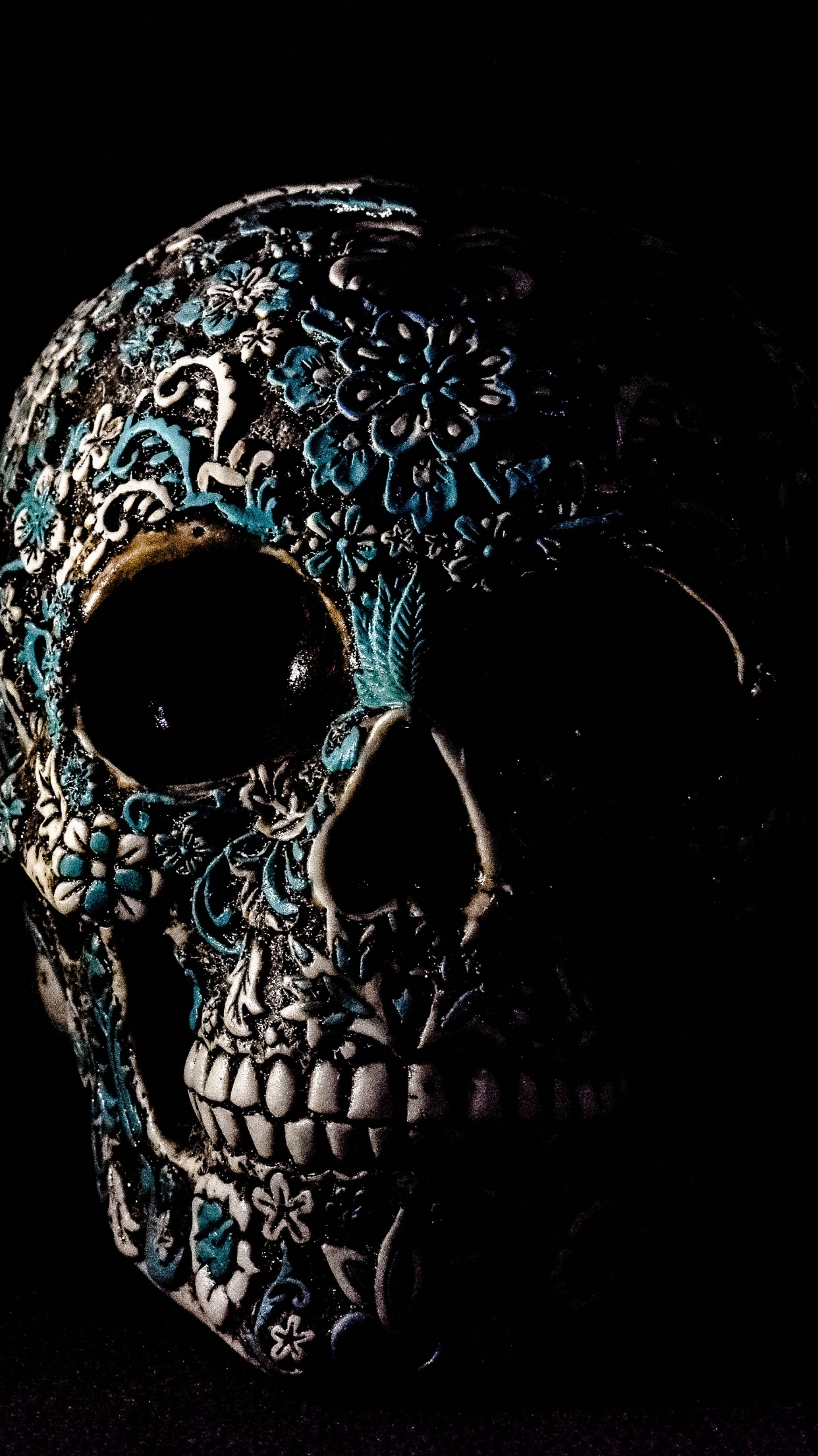 1250x2210 Skull Wallpaper 4K, Human, Skeleton, Black background, Phone