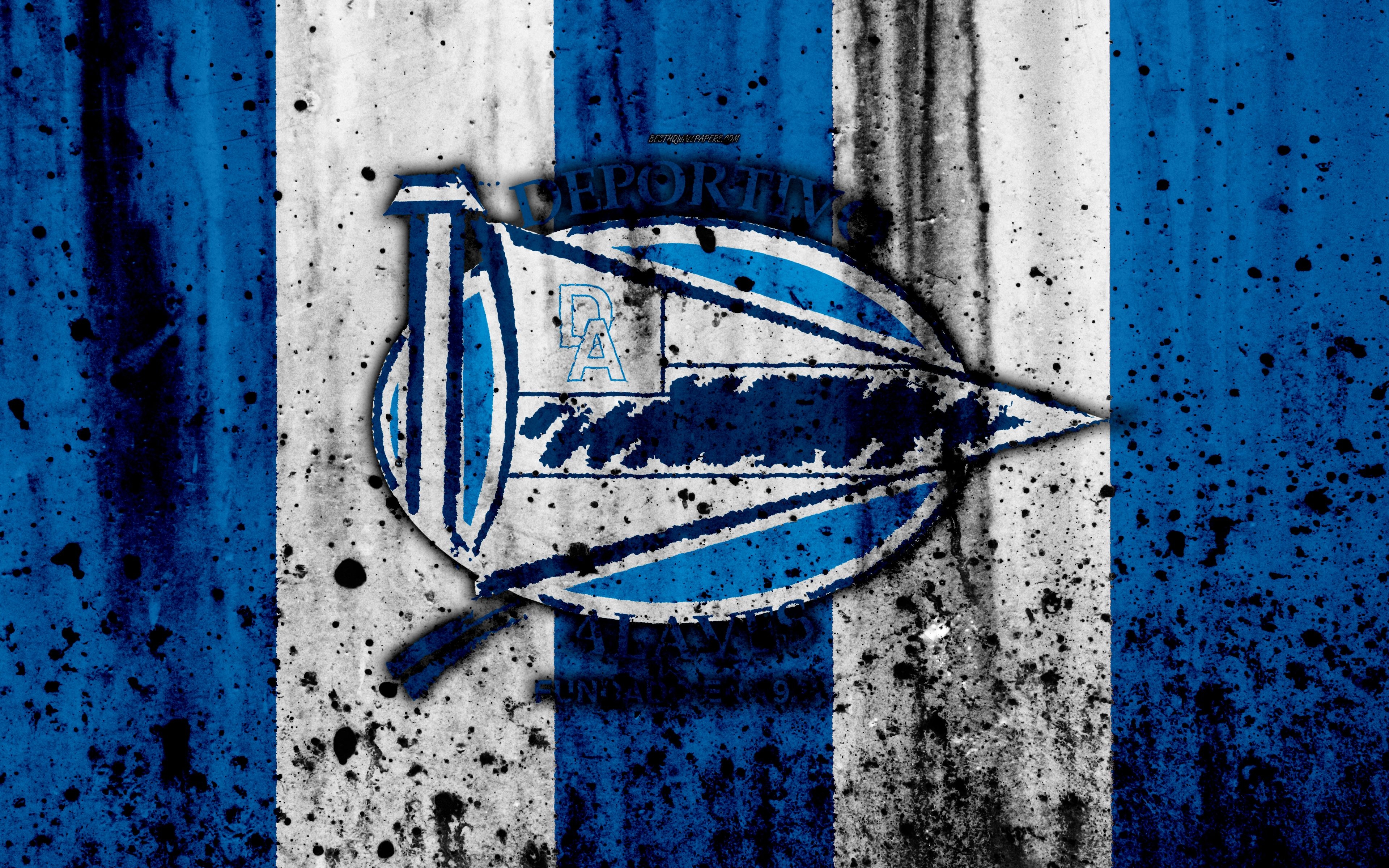 3840x2400 El Deportivo Alaves, 4k, el grunge, la Liga, la piedra, la textura, Desktop