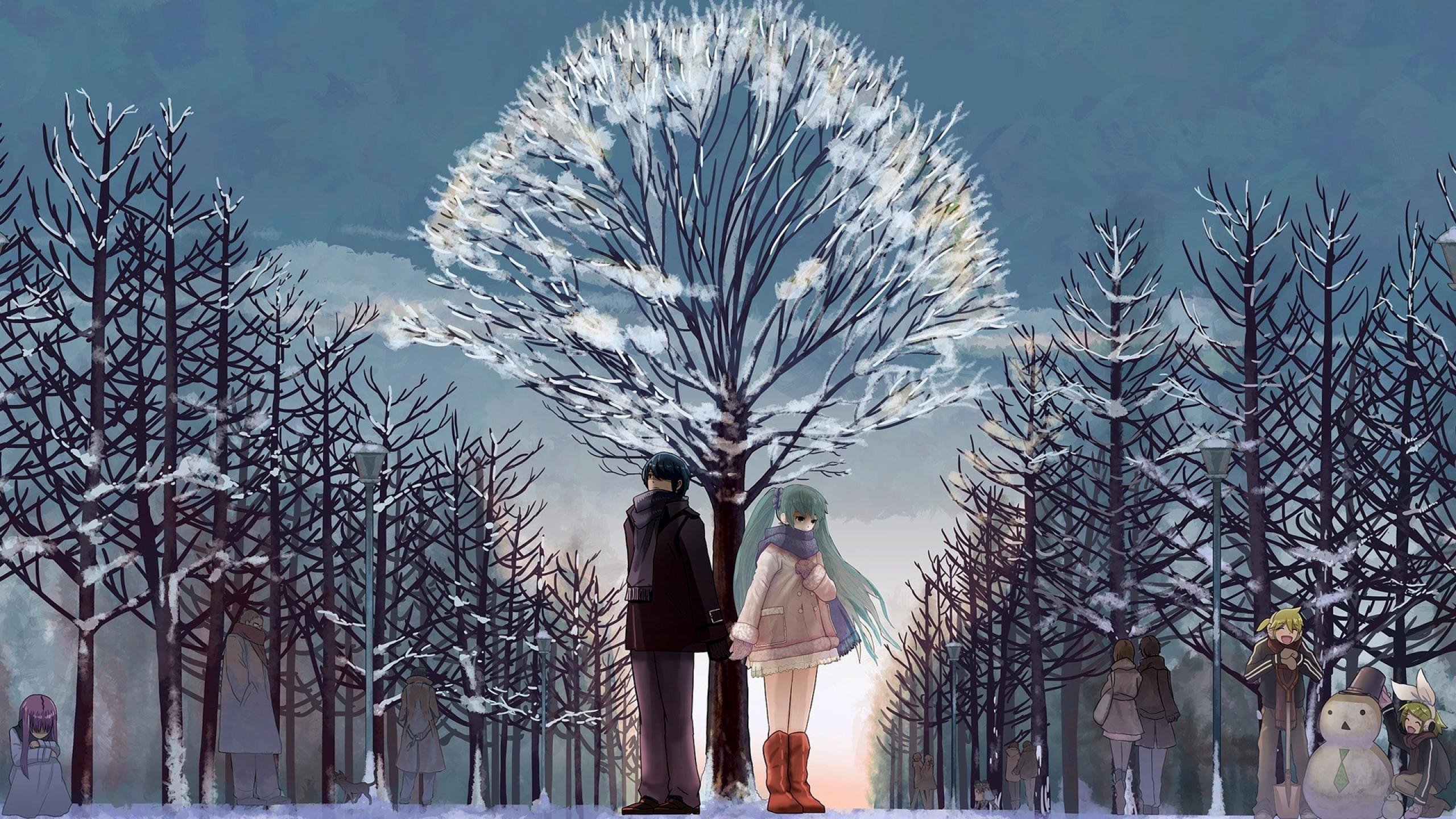 2560x1440 Animated Couple In Christmas Snow Love Wallpaper HD, Desktop