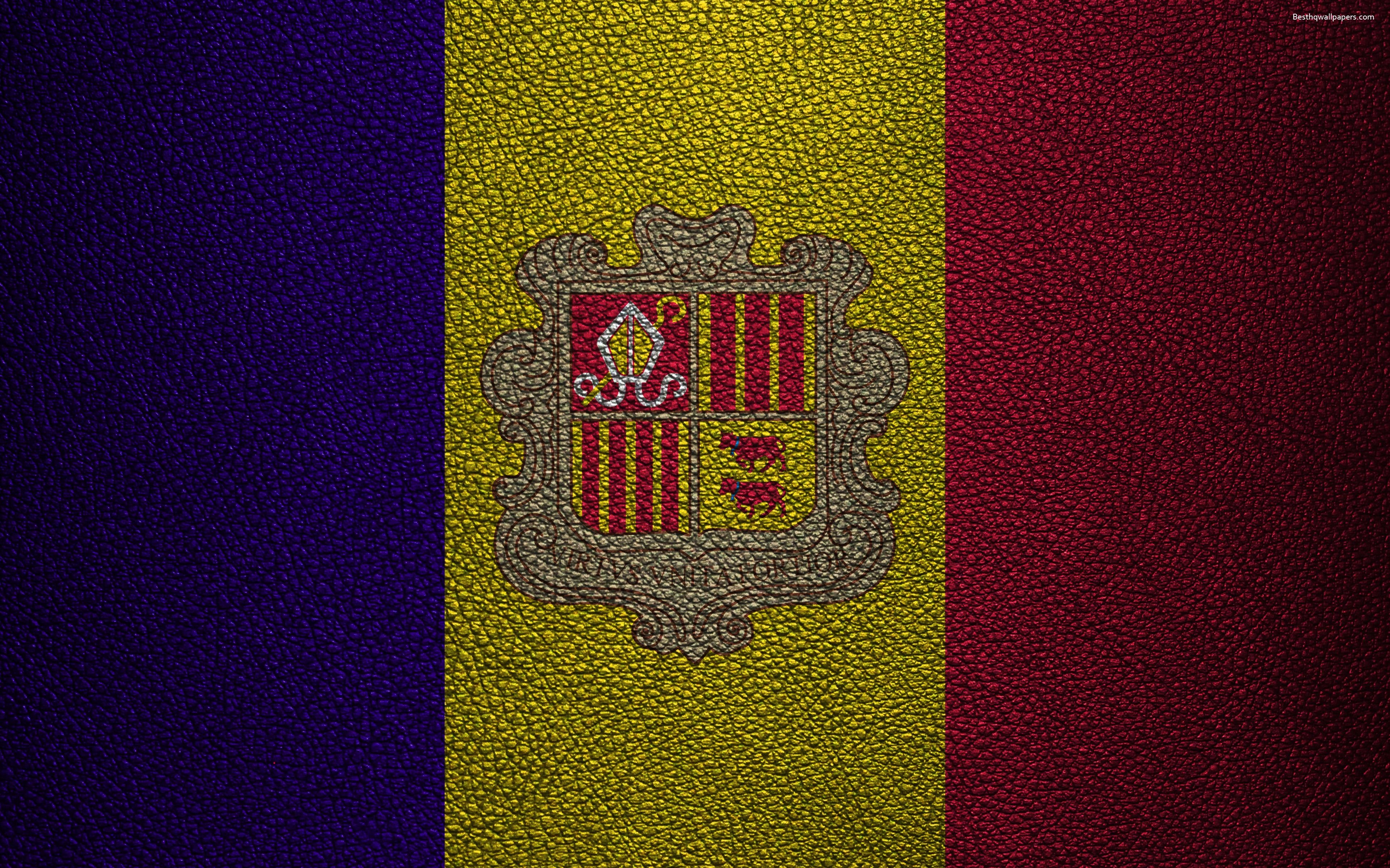 3840x2400 Download wallpaper Flag of Andorra, 4K, leather texture, Andorran, Desktop