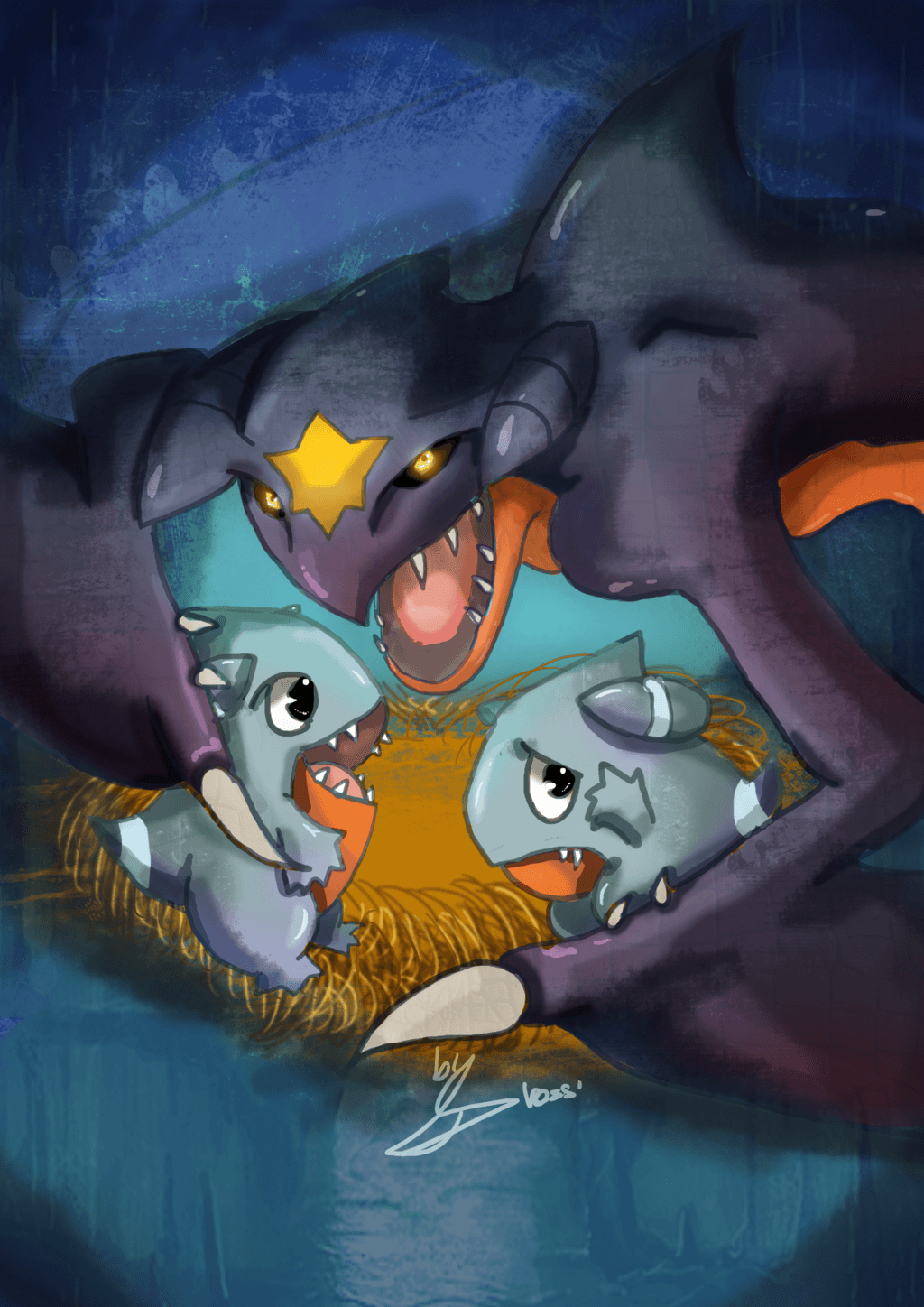 1030x1450 Garchomp mother protecting little Gible (final), Phone