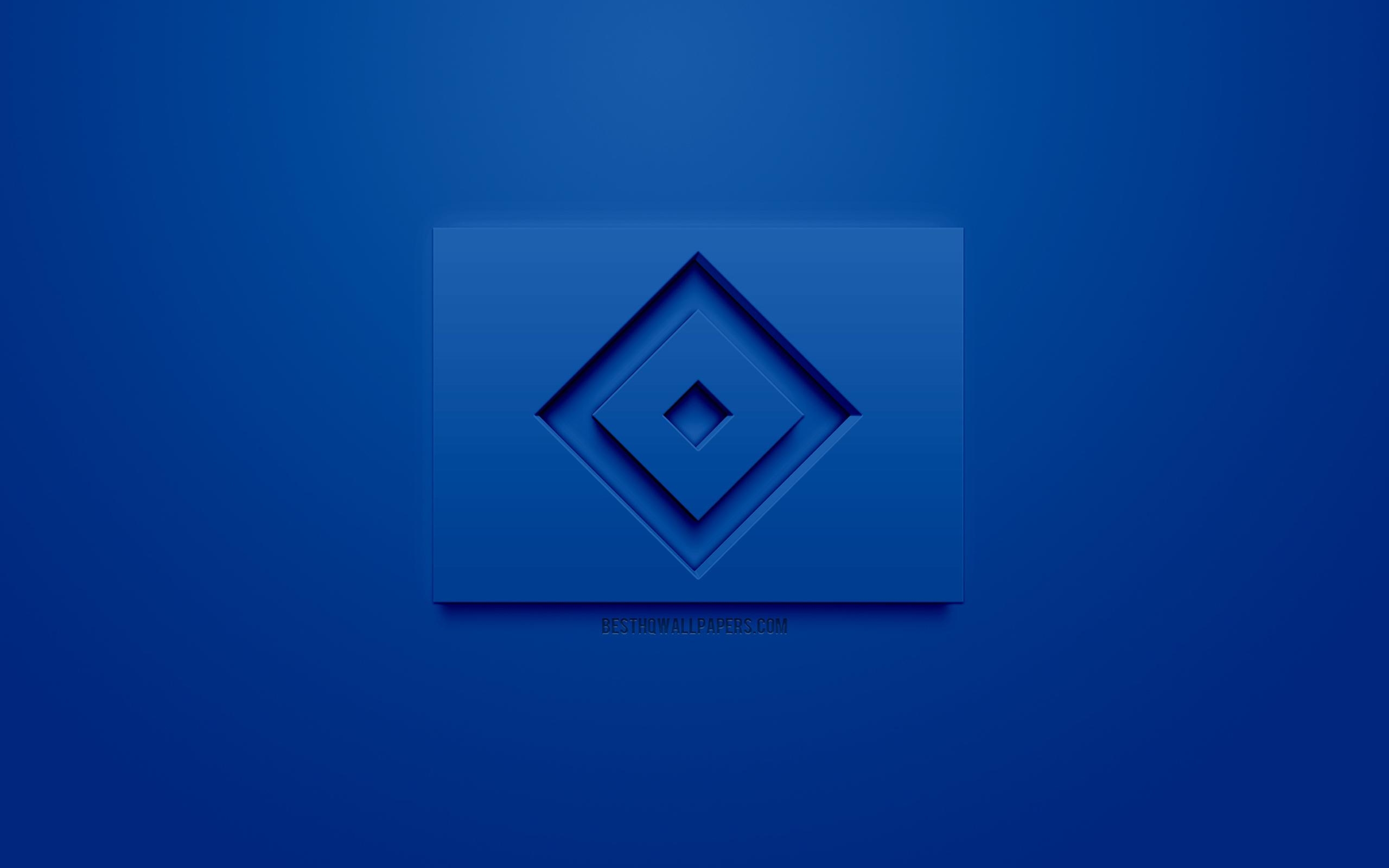 2560x1600 Download wallpaper Hamburger SV, creative 3D logo, blue background, Desktop