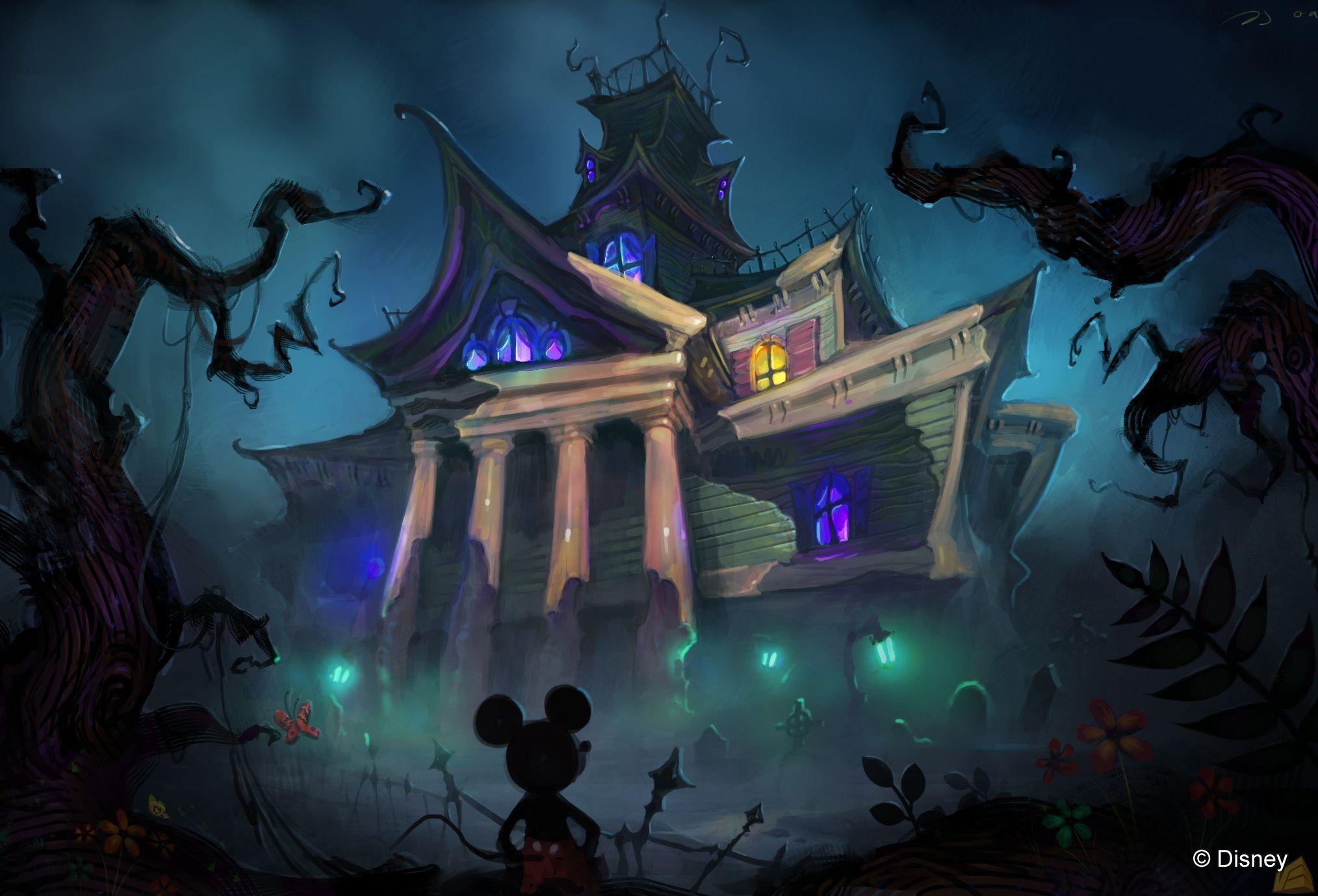 2030x1380 Mickey Mouse Creepy dark halloween disney haunted wallpaper, Desktop