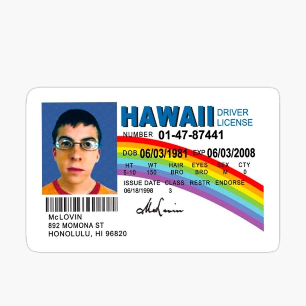 1000x1000 Mclovin drivers license Laptop Sleeve by Nured. Plantillas de letras para imprimir, Carteles minimalistas de películas, Plantillas para fotos, Phone