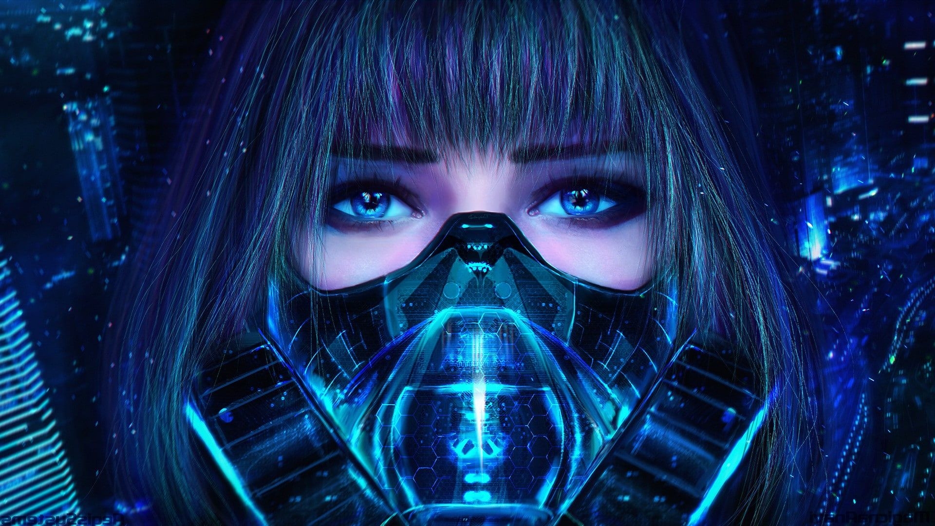 1920x1080 Anime Girls, Bangs, Black Lagoon, blue eyes, Blue Hair, Gas Masks, Desktop