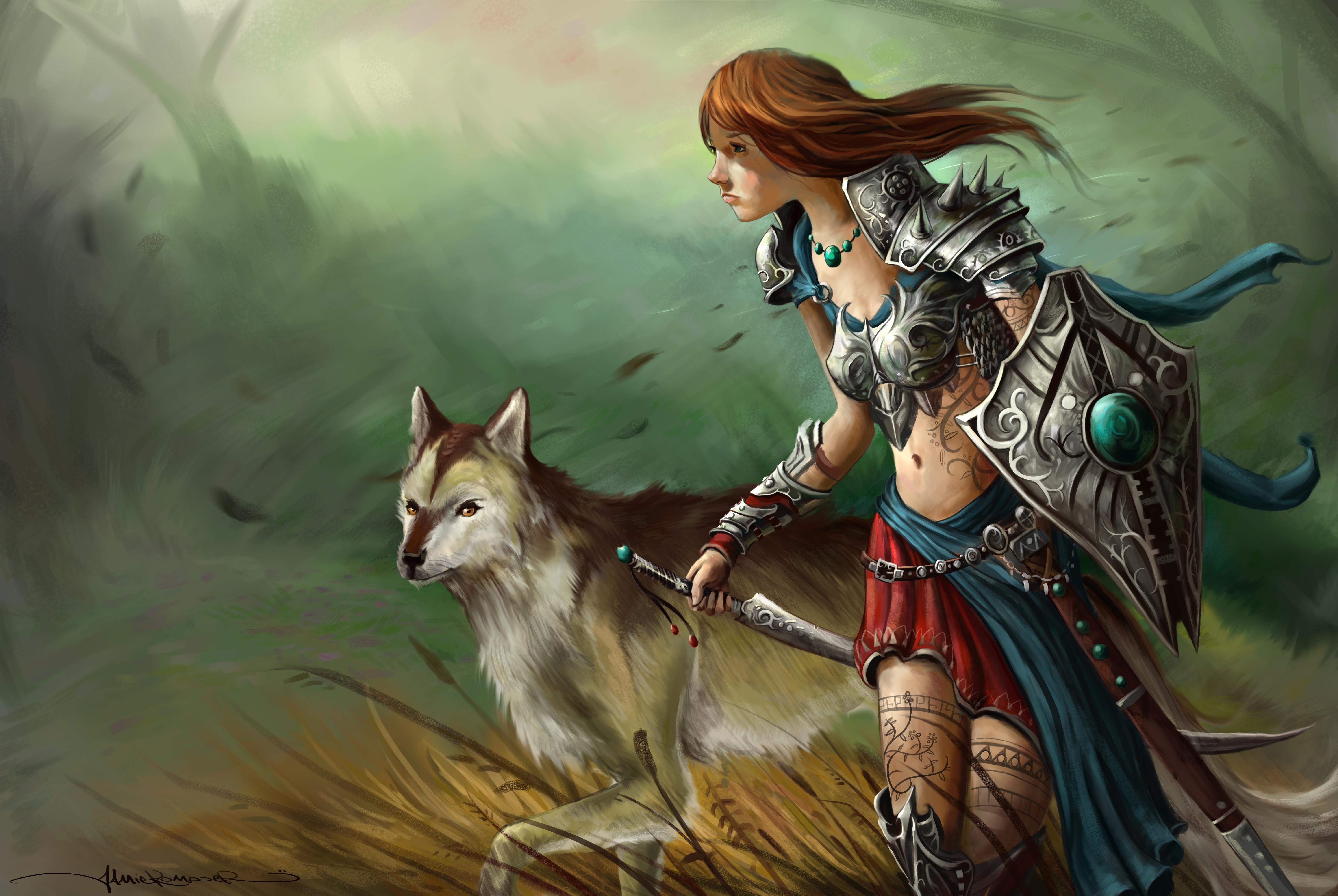 5970x4000 Download Wallpaper Warrior, Illustration, Fantasy, Female, Warrior, Desktop