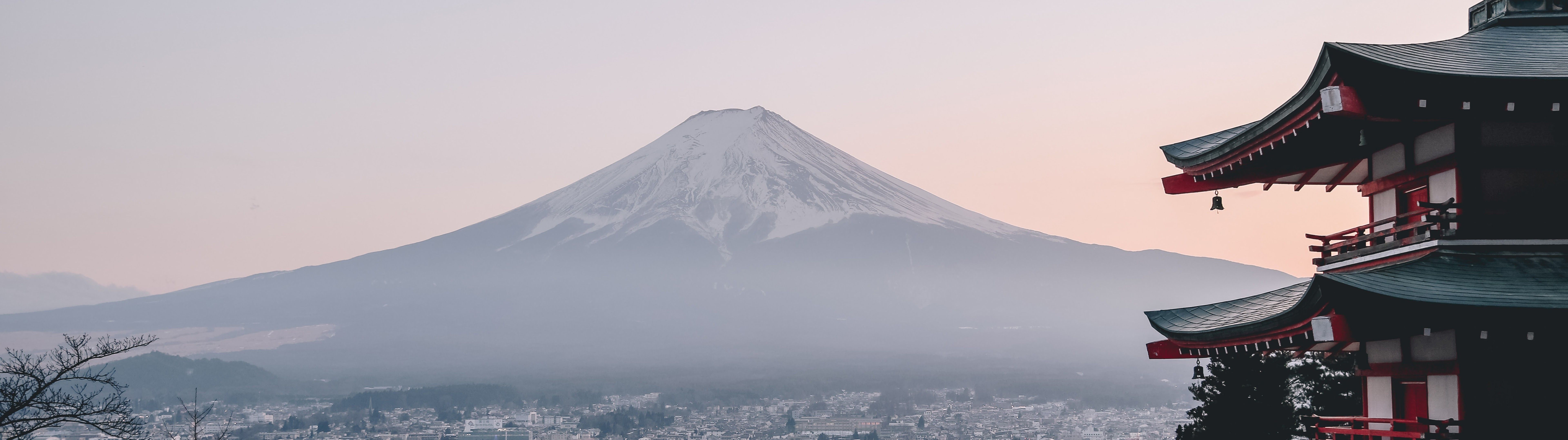 7680x2160 Mount Fuji City Japan Landscape Scenery 8K Wallpaper, Dual Screen