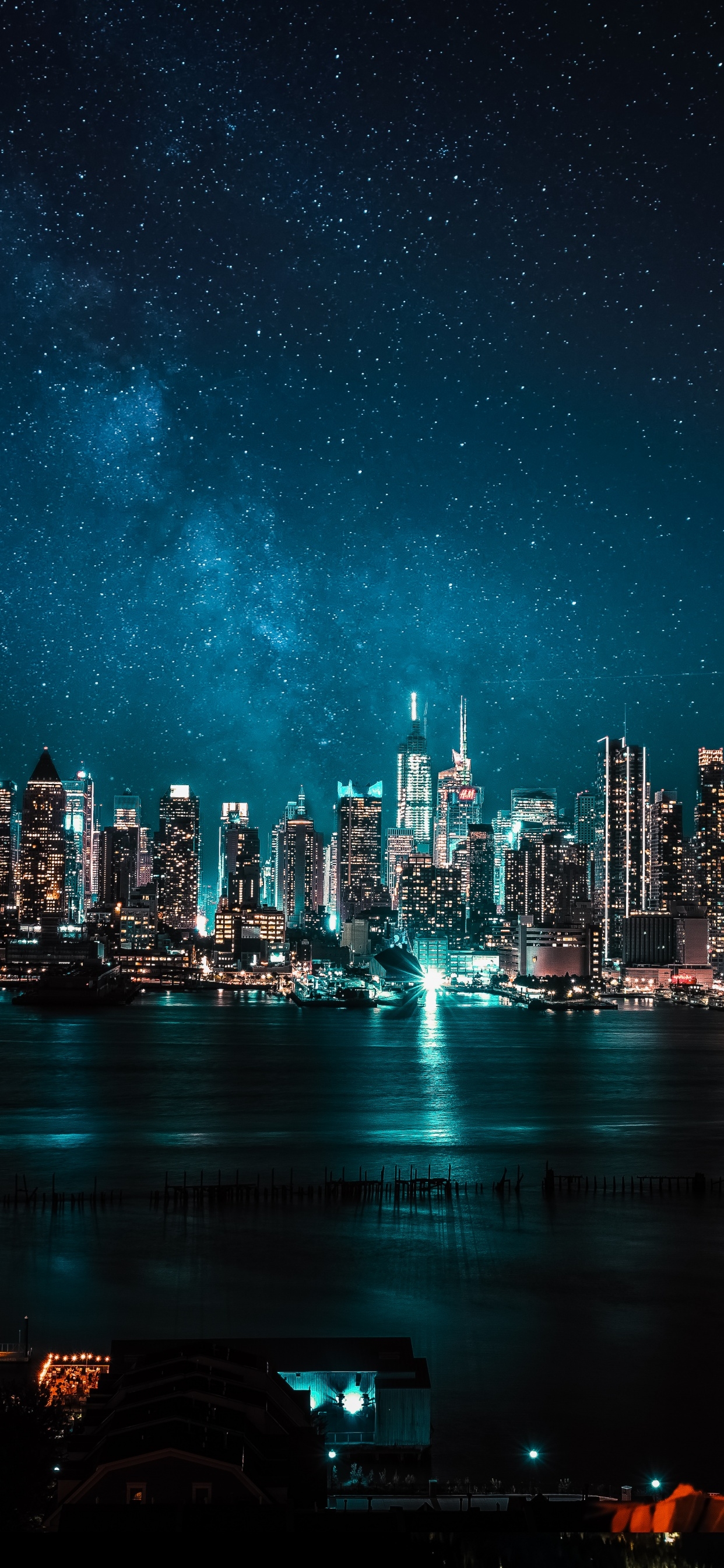 1250x2690 Night City Wallpaper 4K, City lights, Reflections, Phone