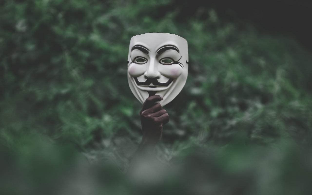 1280x800 Download wallpaper  mask, hand, anonymous, grass widescreen, Desktop