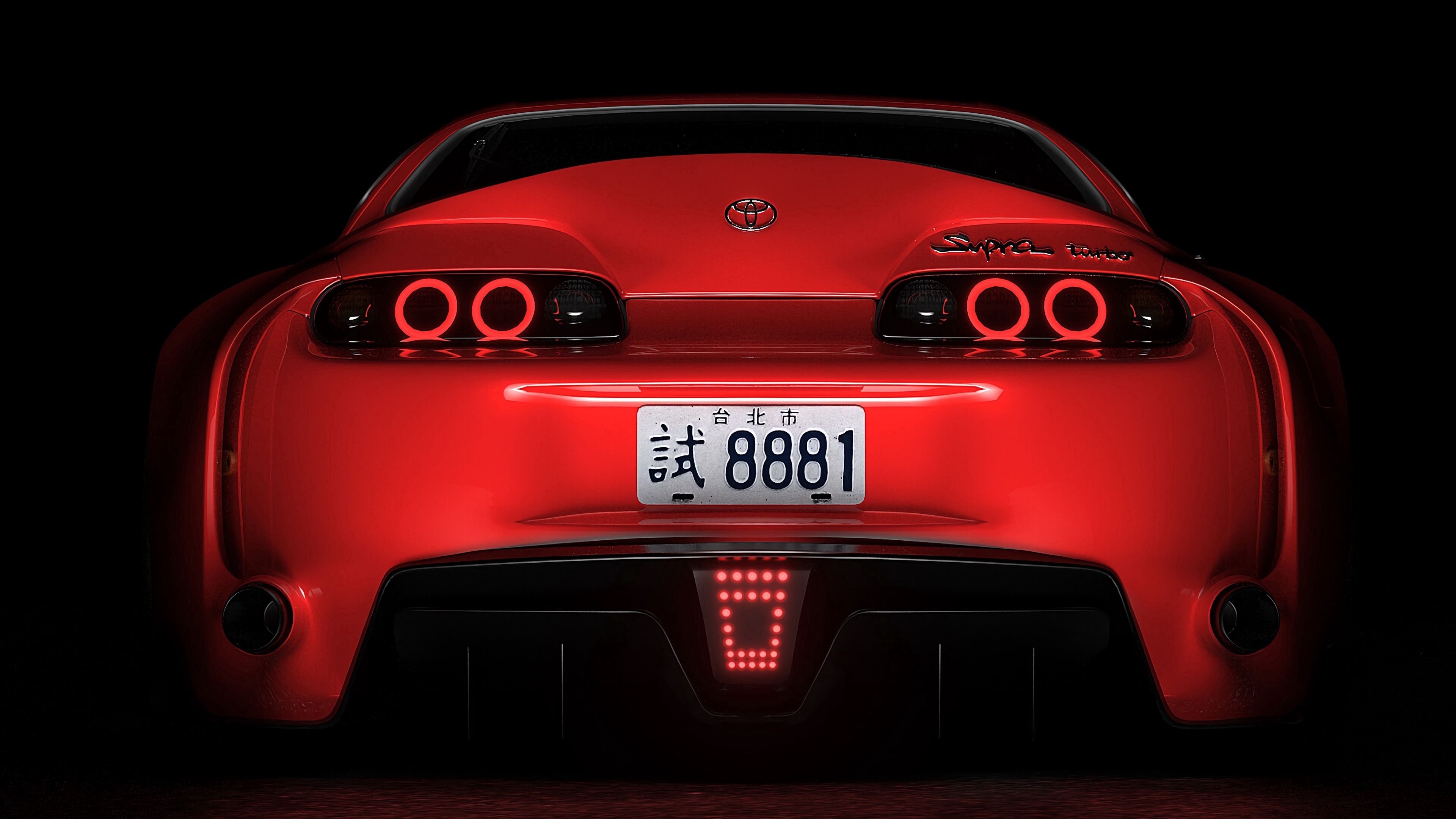 3840x2160 Wallpaper / toyota supra, toyota, sportscar, red, rear view, dark, backlight, 4k, Desktop