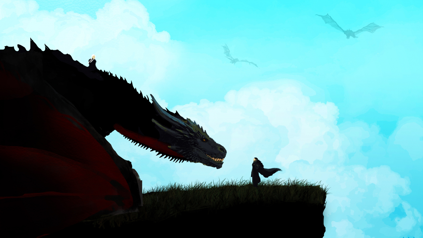 1370x770 Download  wallpaper jon snow and dragon, game of thrones, art, tablet, laptop,  HD image, background, 9767, Desktop