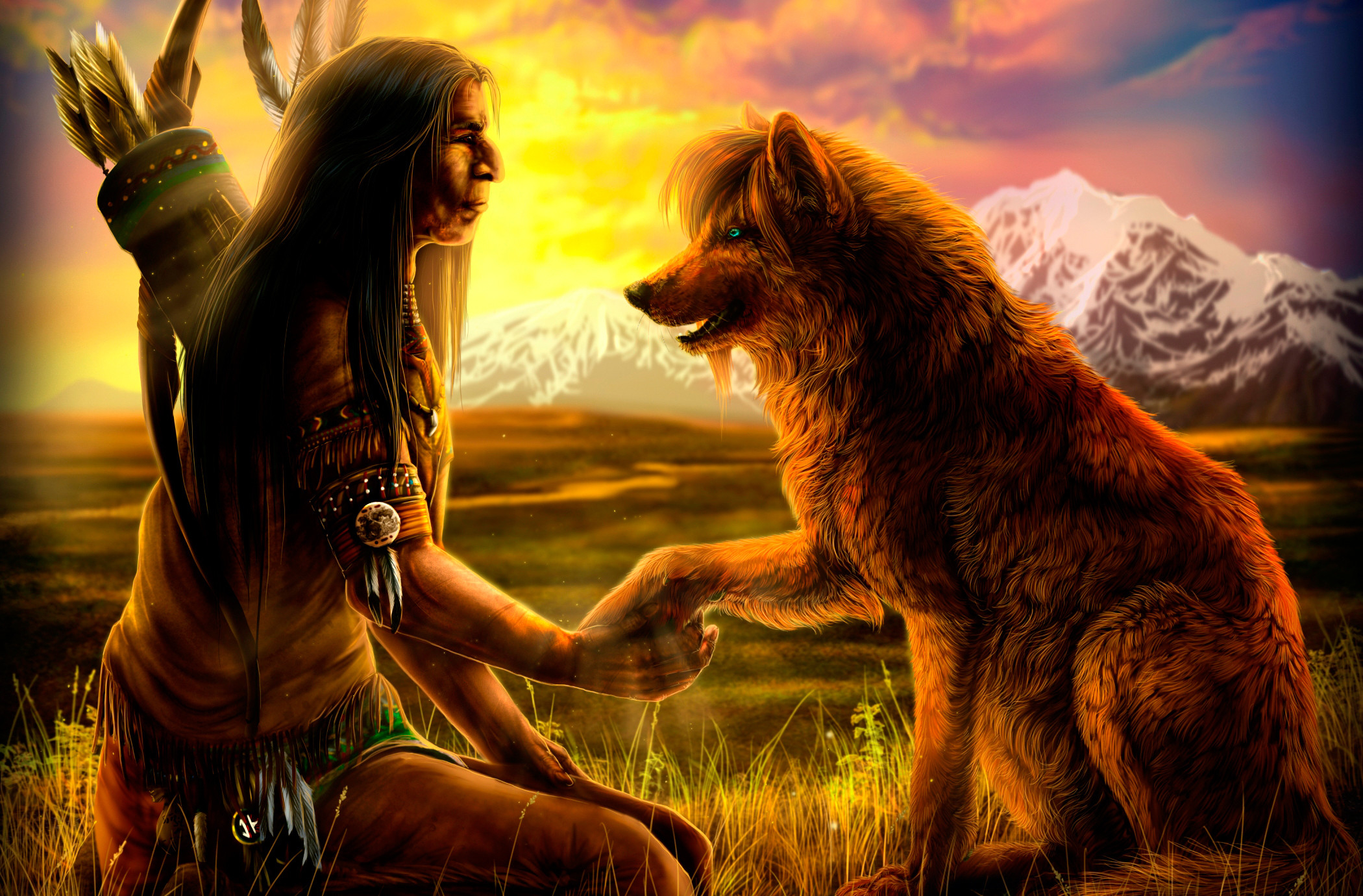 2100x1380 Native American Wolf Art, Native With Wolf Wallpaper, Desktop