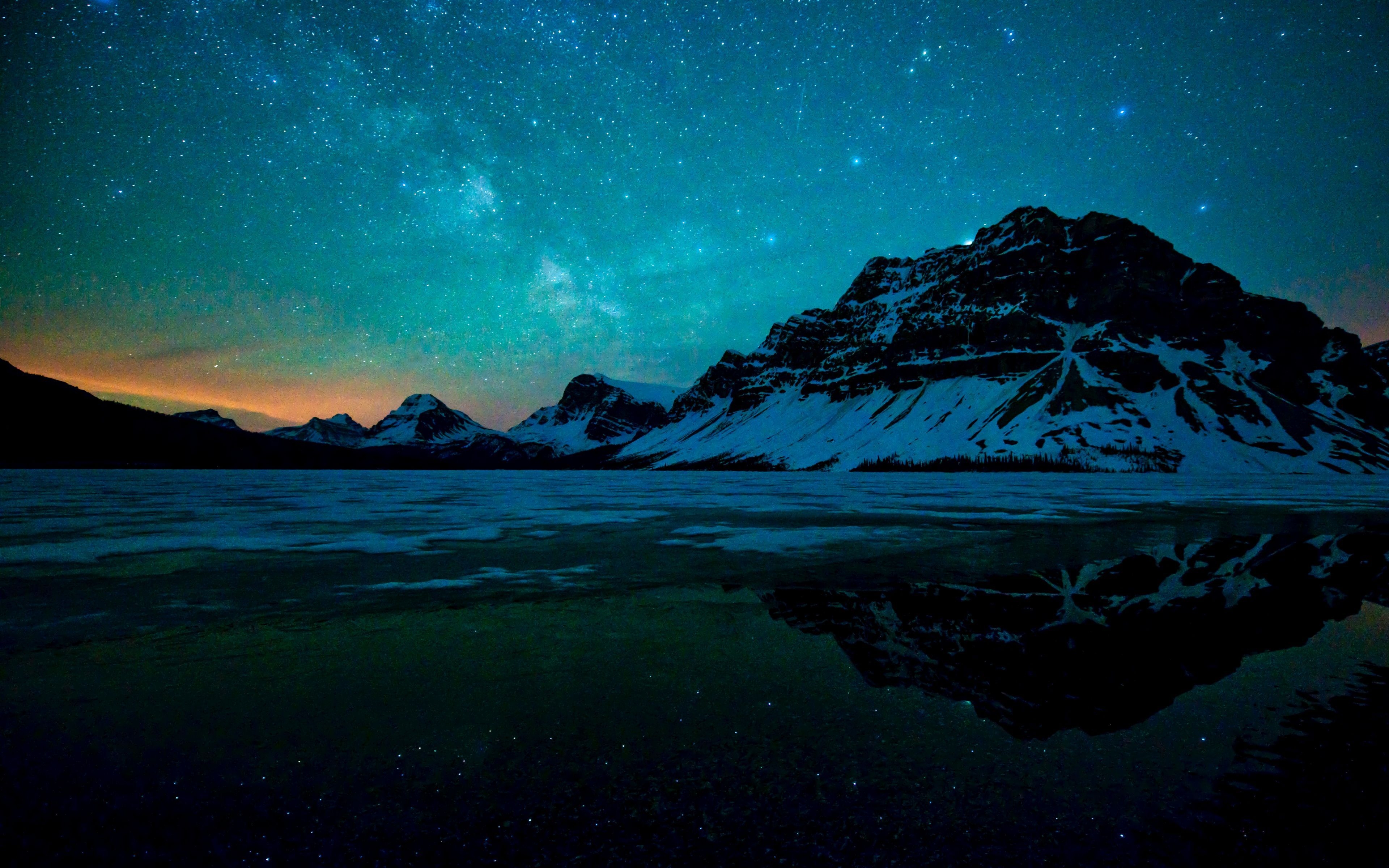 3840x2400 Milky way, starry sky, night, bow lake, reflections, nature wallpaper. Night sky wallpaper, Mountain wallpaper, Widescreen wallpaper, Desktop