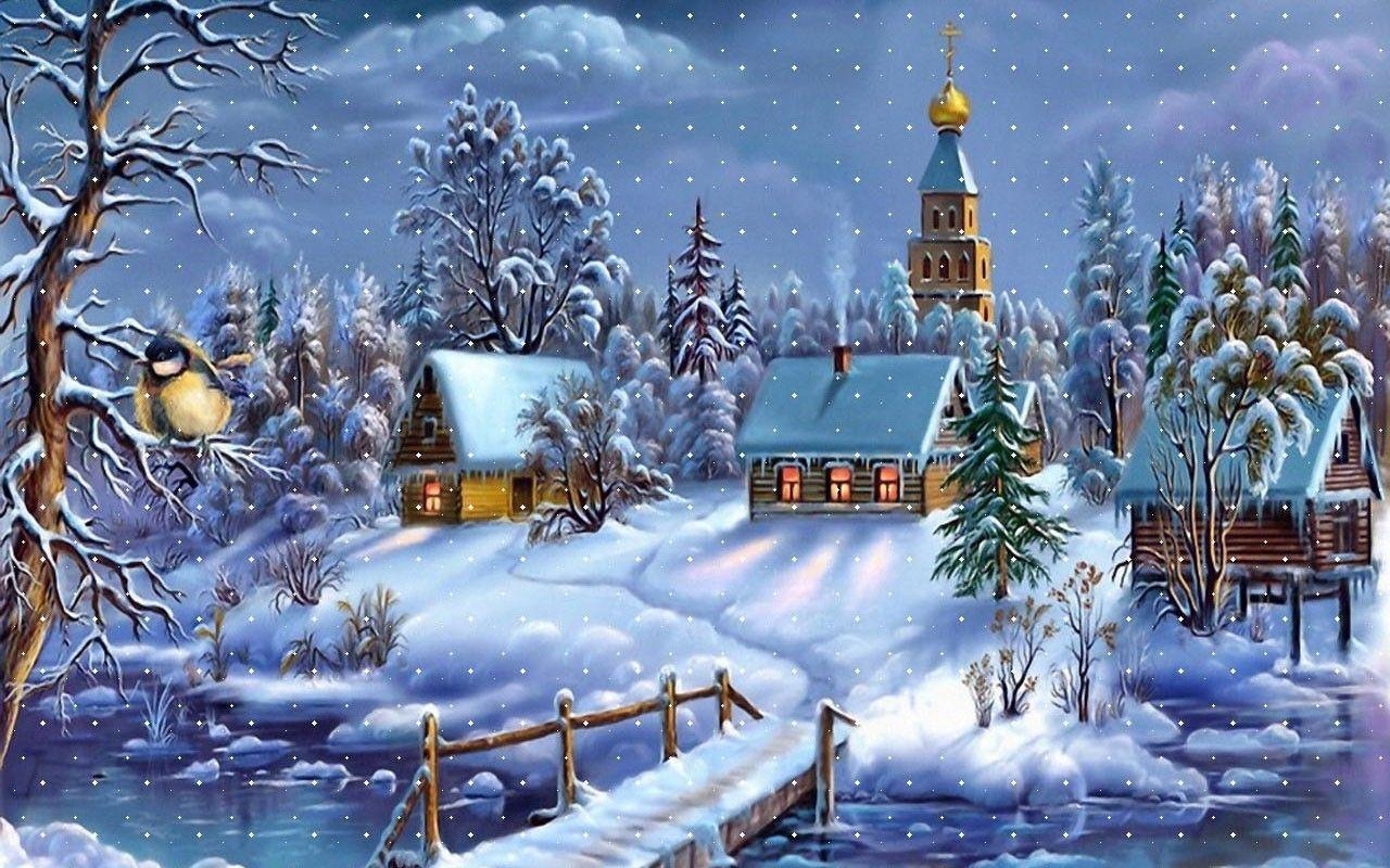 1280x800 Snowy Christmas Town, Desktop