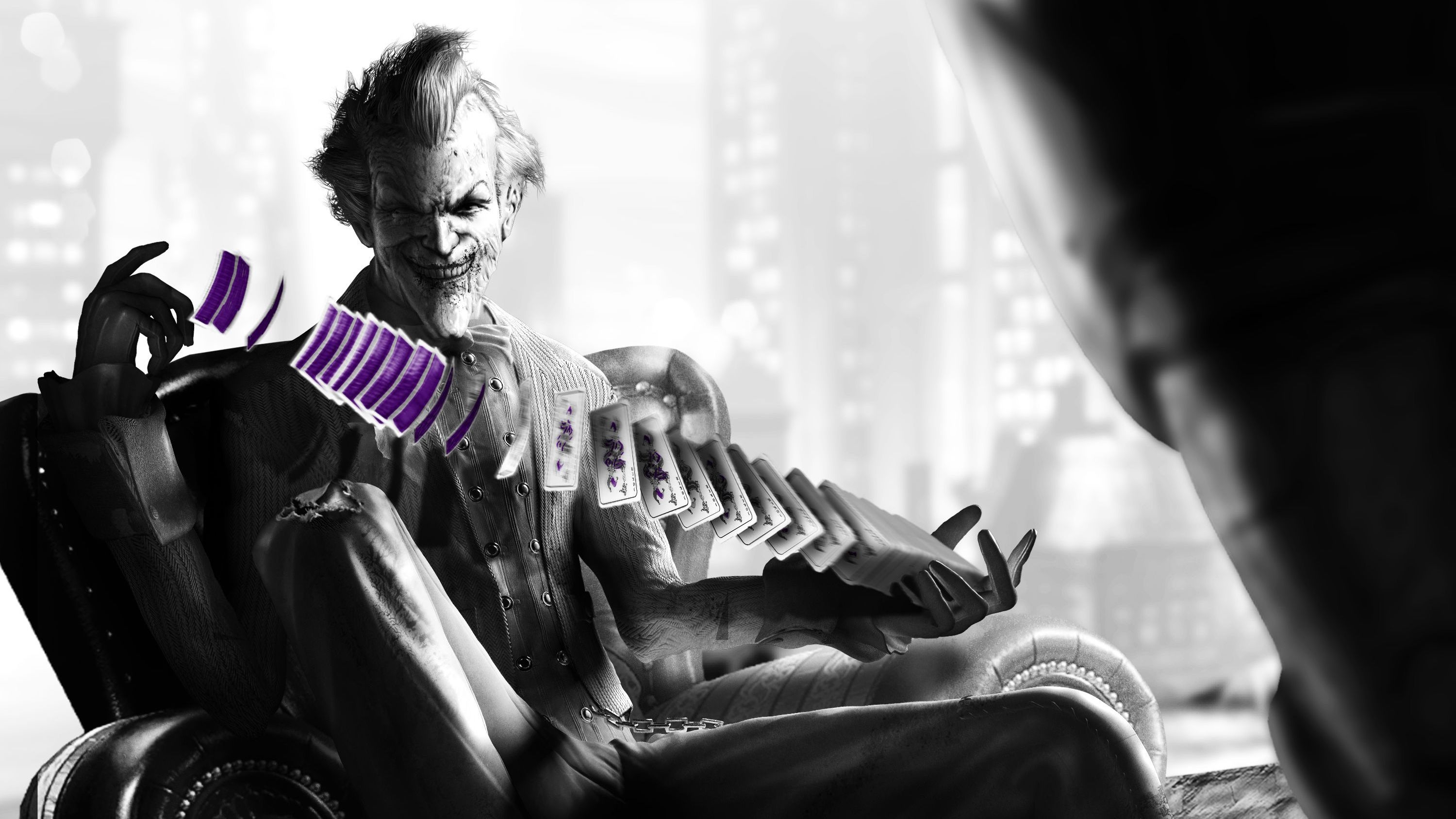 3000x1690 Joker Playing With Cards Monochrome, HD Superheroes, 4k Wallpaper, Desktop