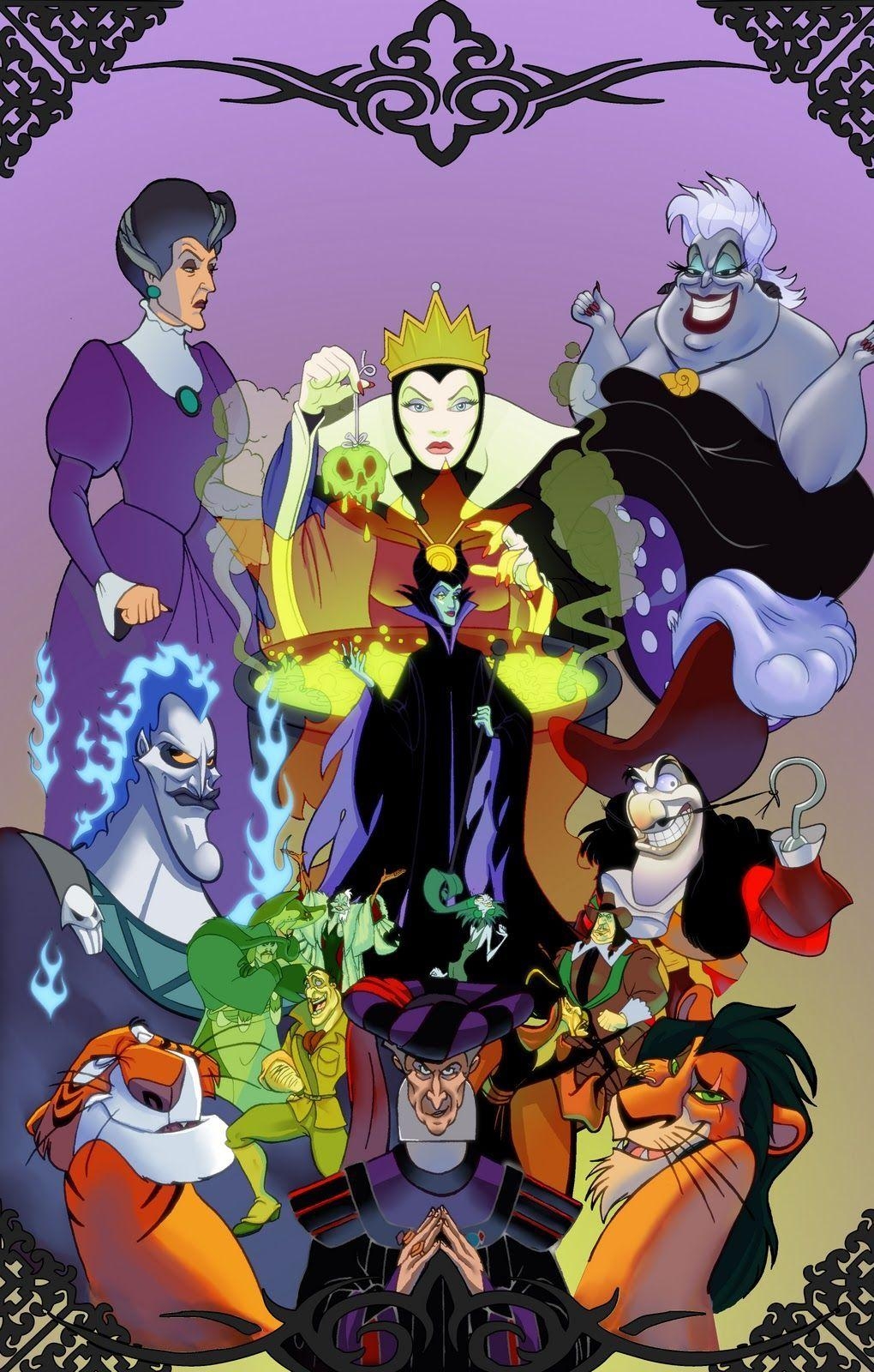 1020x1600 Disney Villians (artist unknown) * Phone wallpaper background lock, Phone