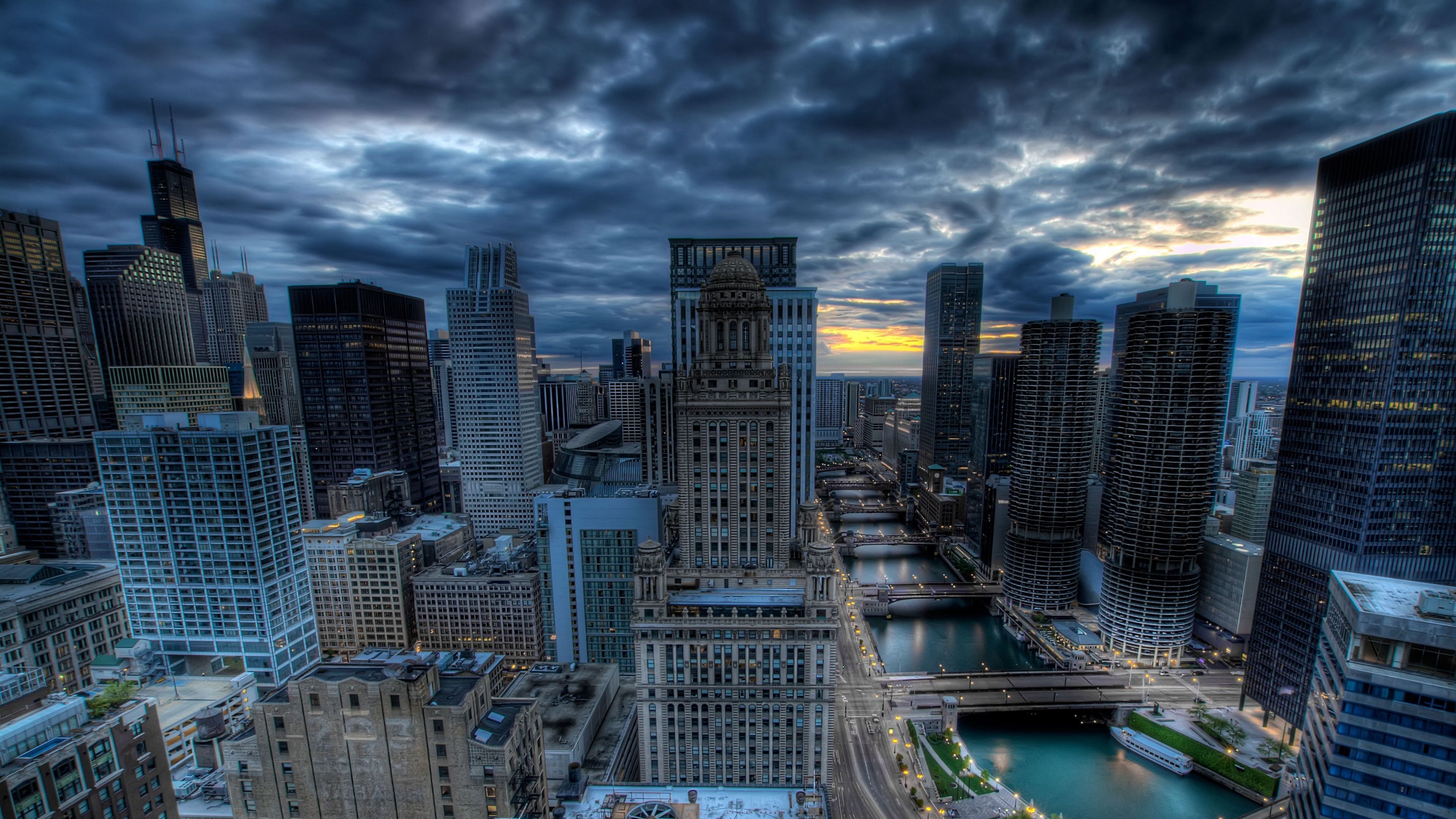 3840x2160 Download wallpaper  chicago, buildings, skyscrapers, river, bridge, hdr 4k uhd 16:9 HD background, Desktop