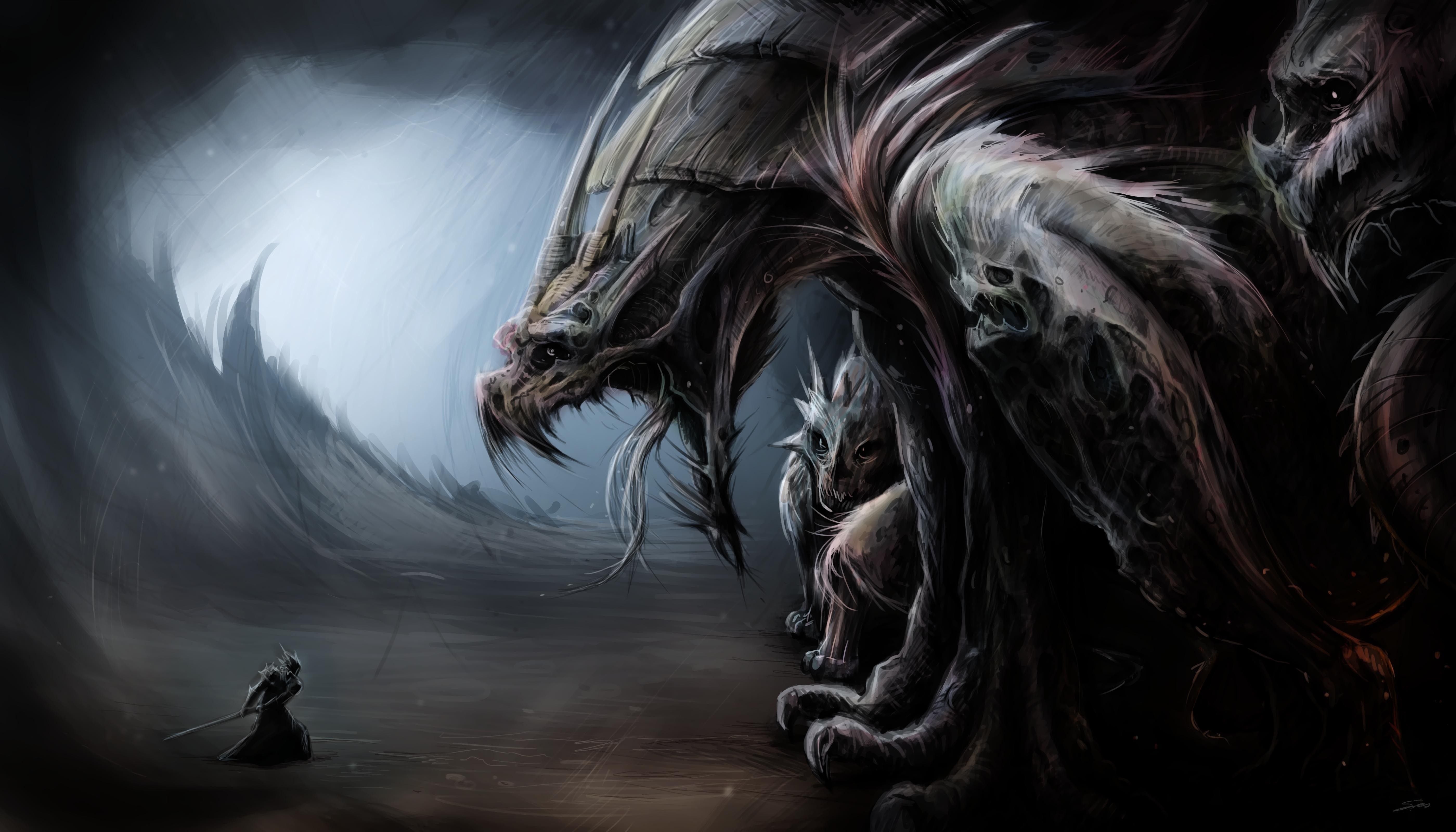 5600x3210 dark, monsters, fantasy art, warriors wallpaper, Desktop