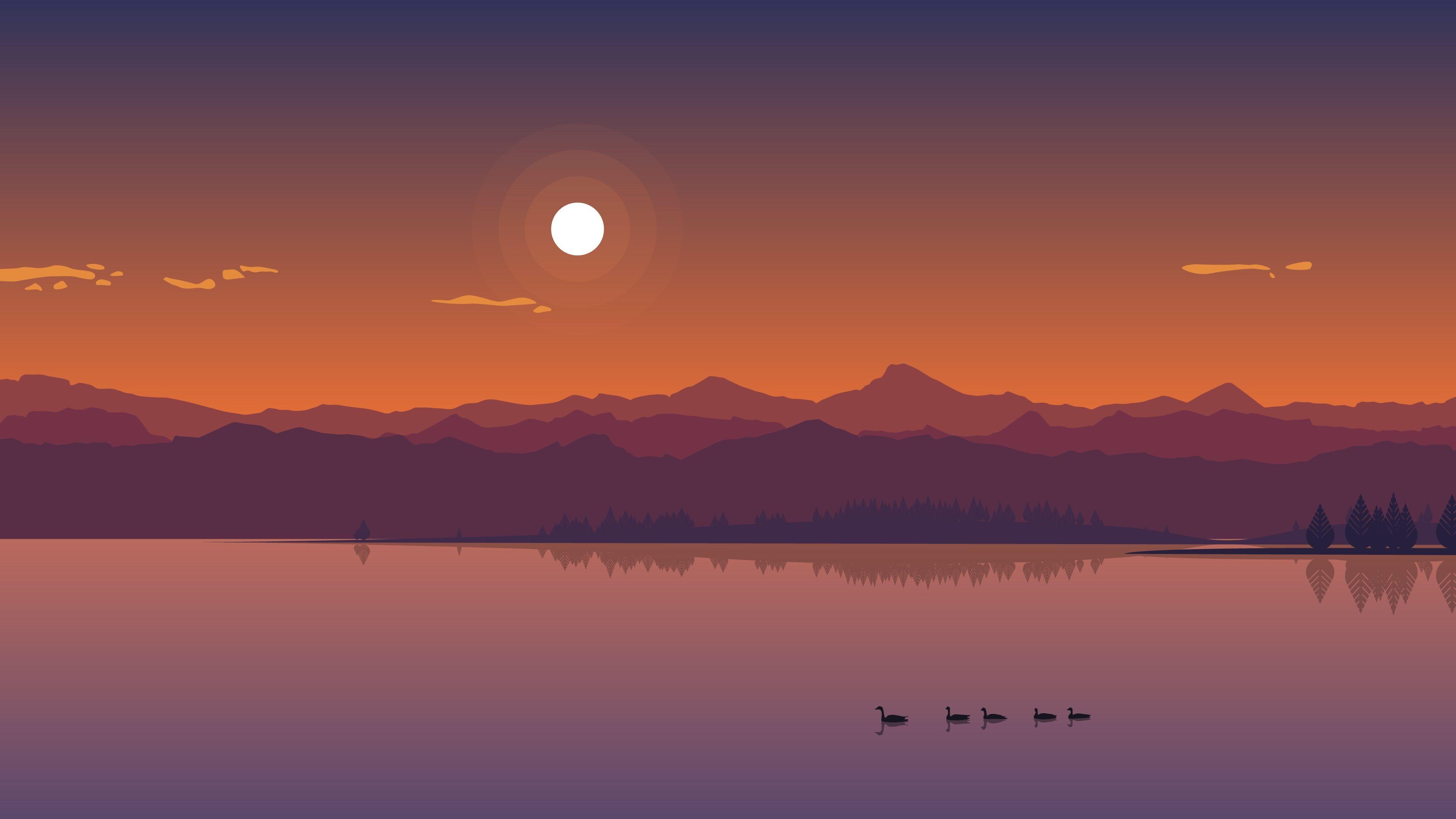 3840x2160 Minimal Lakeside Sunset [3840 x 2160]. Sunset, Desktop