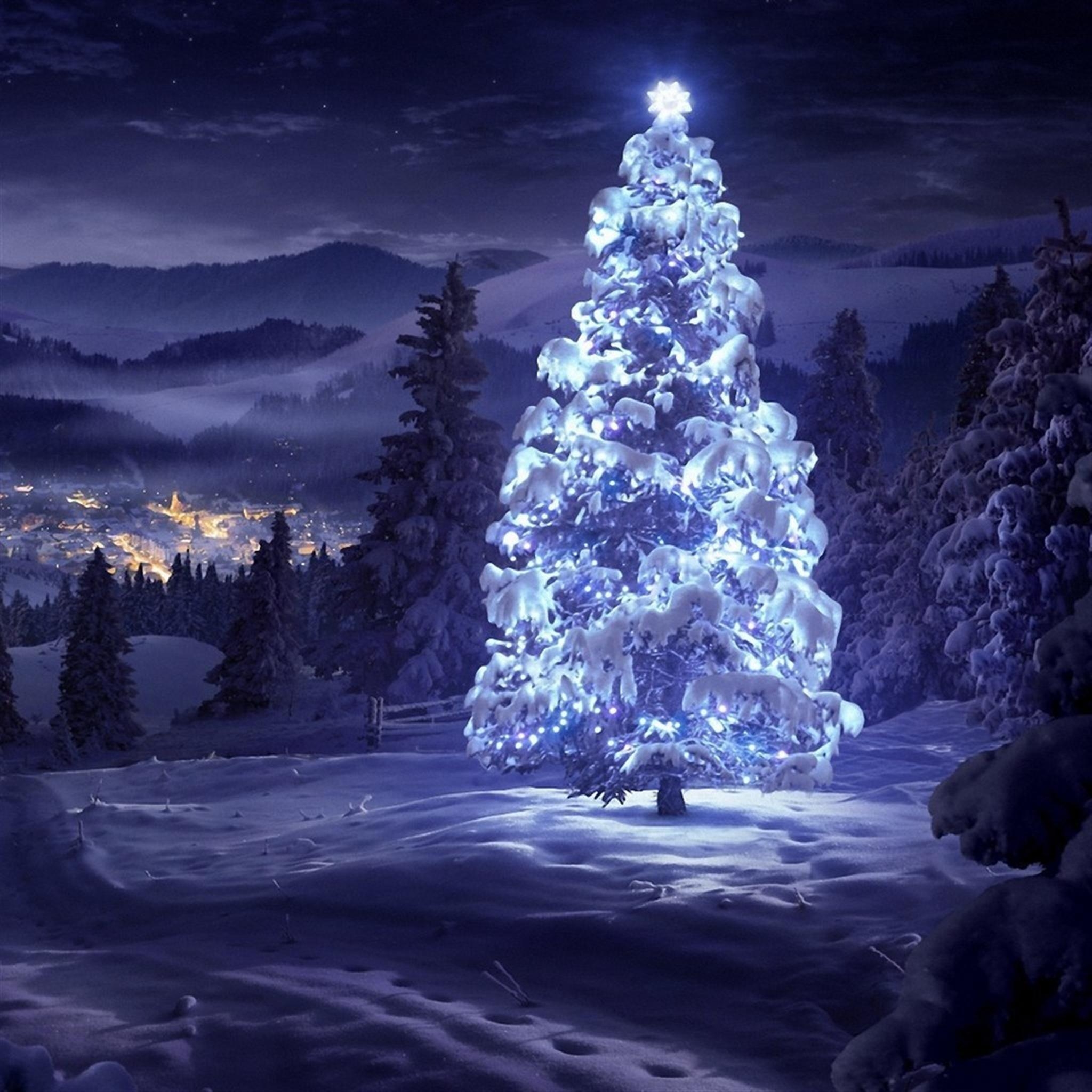 2050x2050 Blue light Christmas Tree #iPad #wallpaper in 2019, Phone