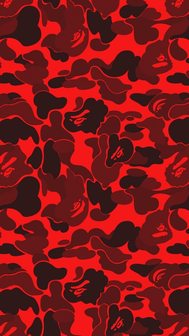 750x1340 Bape Red Camo Wallpaper HD, Phone