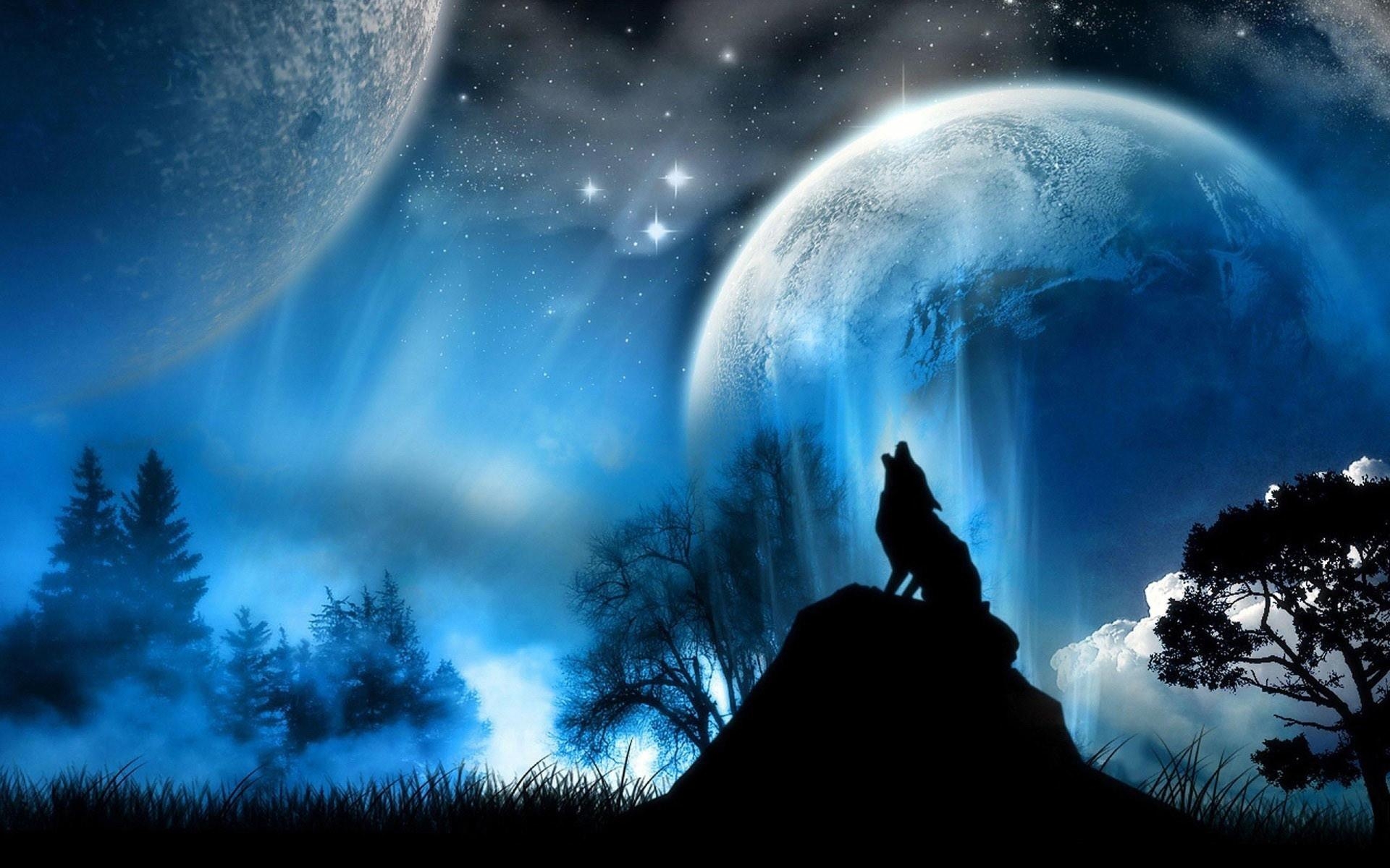 1920x1200 Wolf and Moon Wallpaper, Desktop