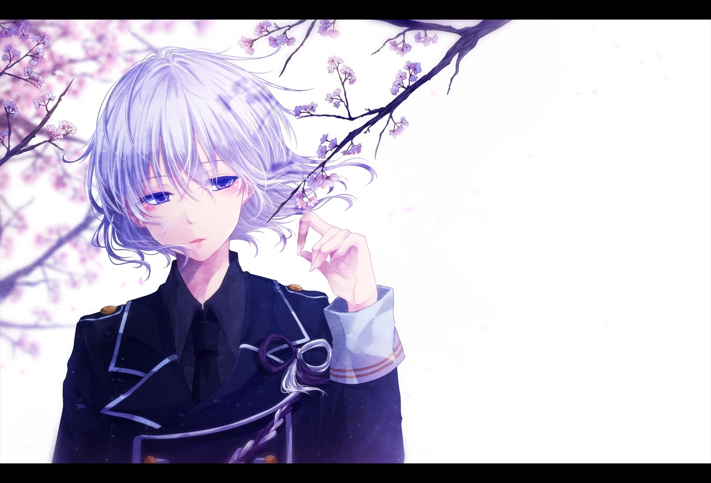 2420x1650 Flowers, Anime, Sakura, Art, Guy, Mokoppe, Touken Ranbu, Desktop