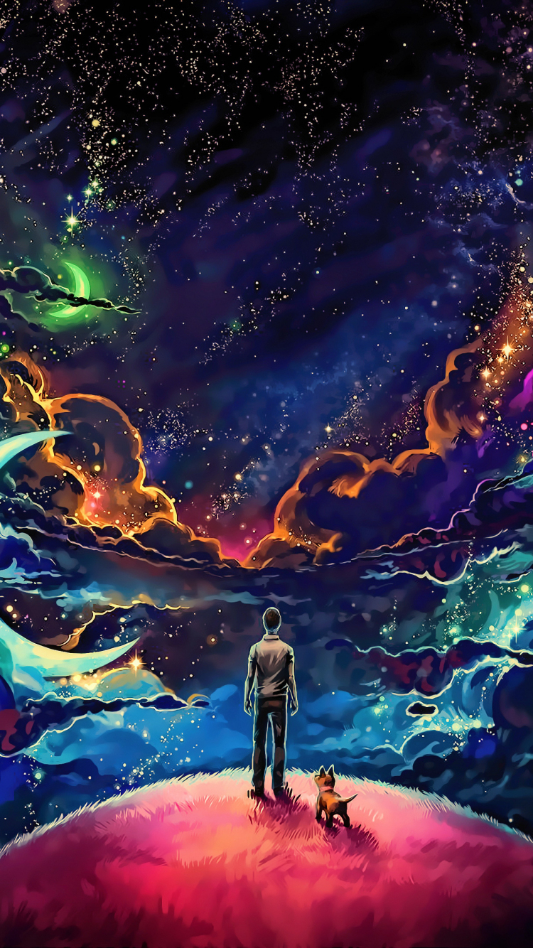 750x1340 Download wallpaper  man and dog, outdoor, clouds, fantasy, art, dark, iphone iphone  HD background, 10301, Phone