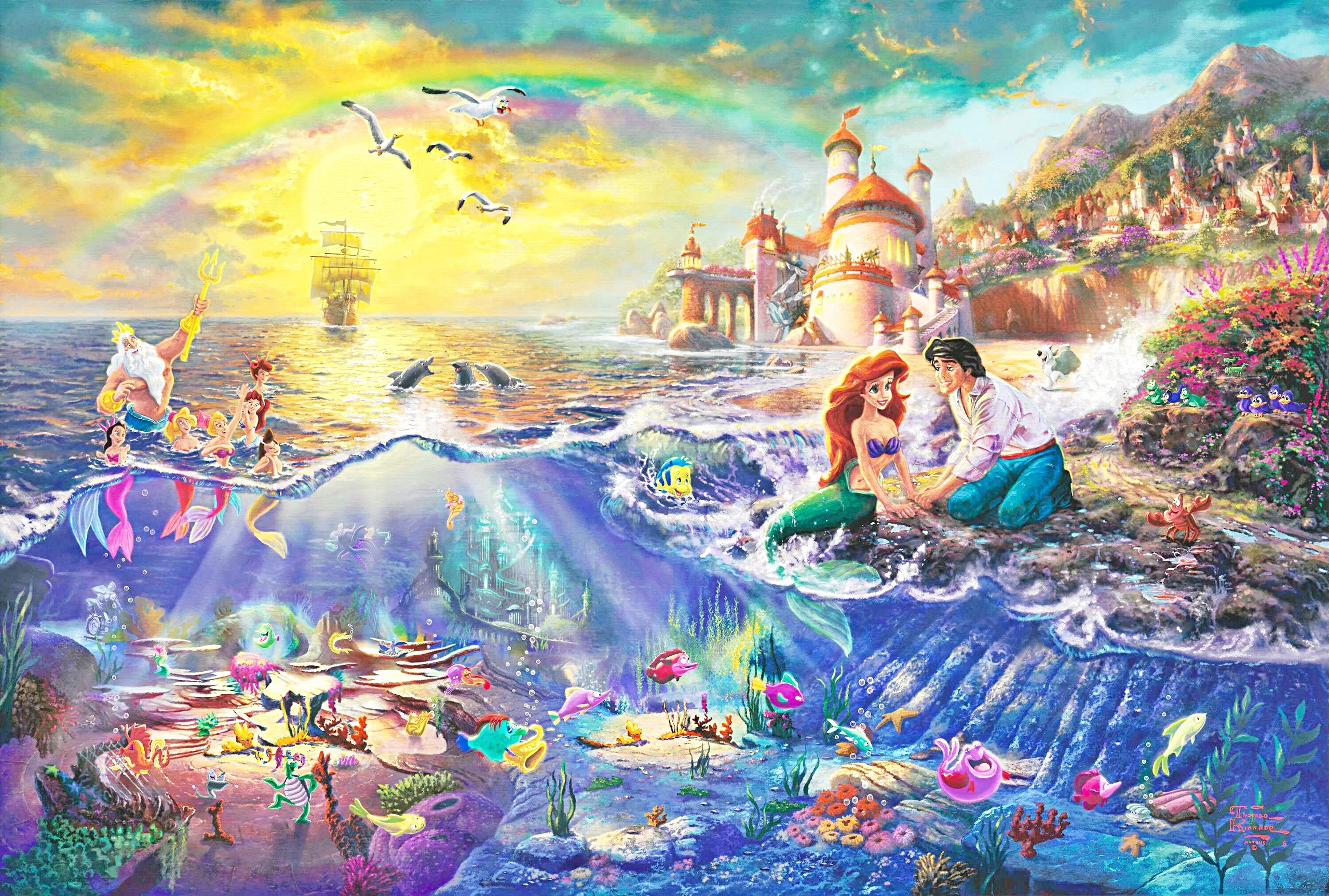 2560x1730 Thomas Kinkade's Disney Paintings Little Mermaid Disney Characters Photo, Desktop